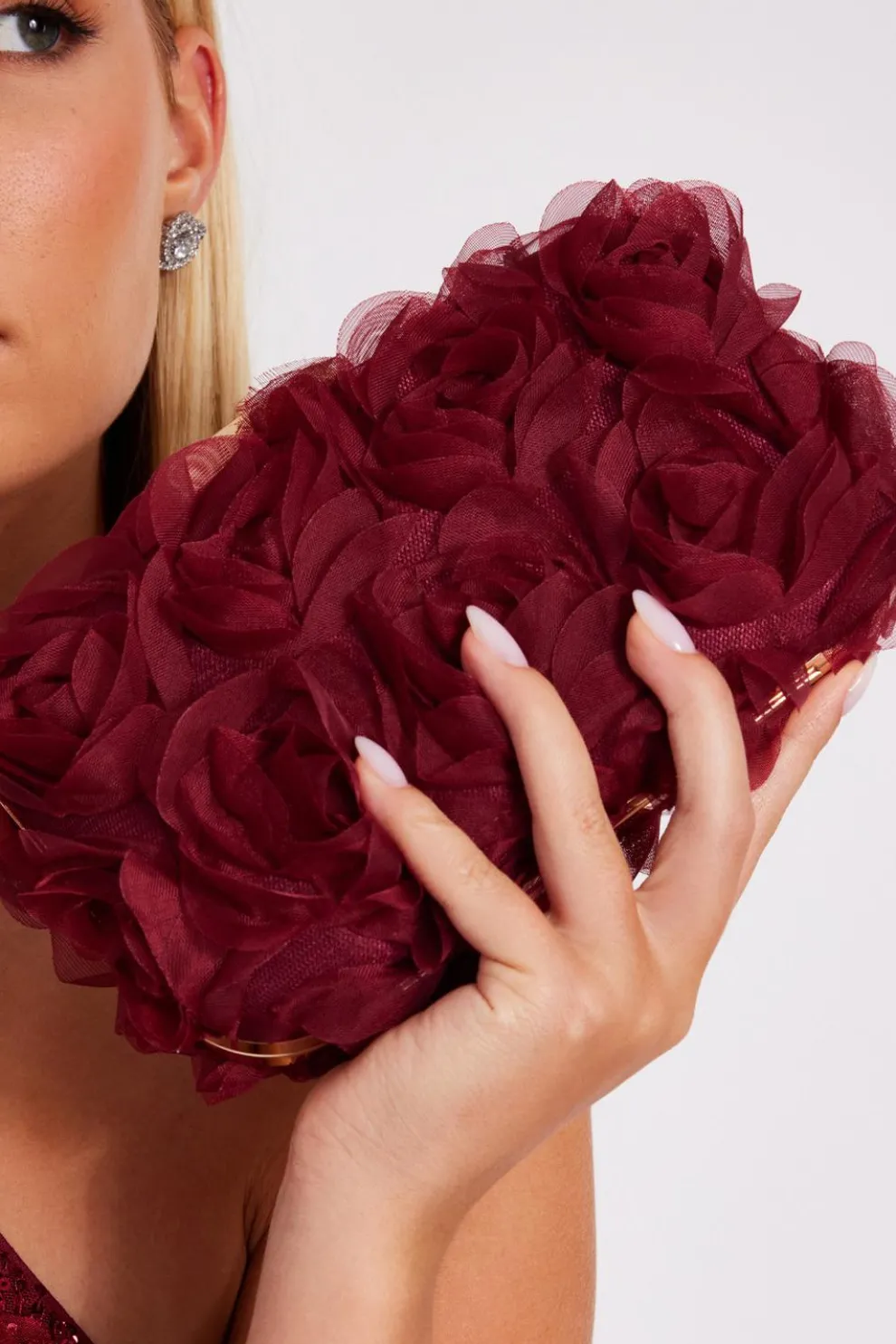 Dark Red Organza Rose Box Bag