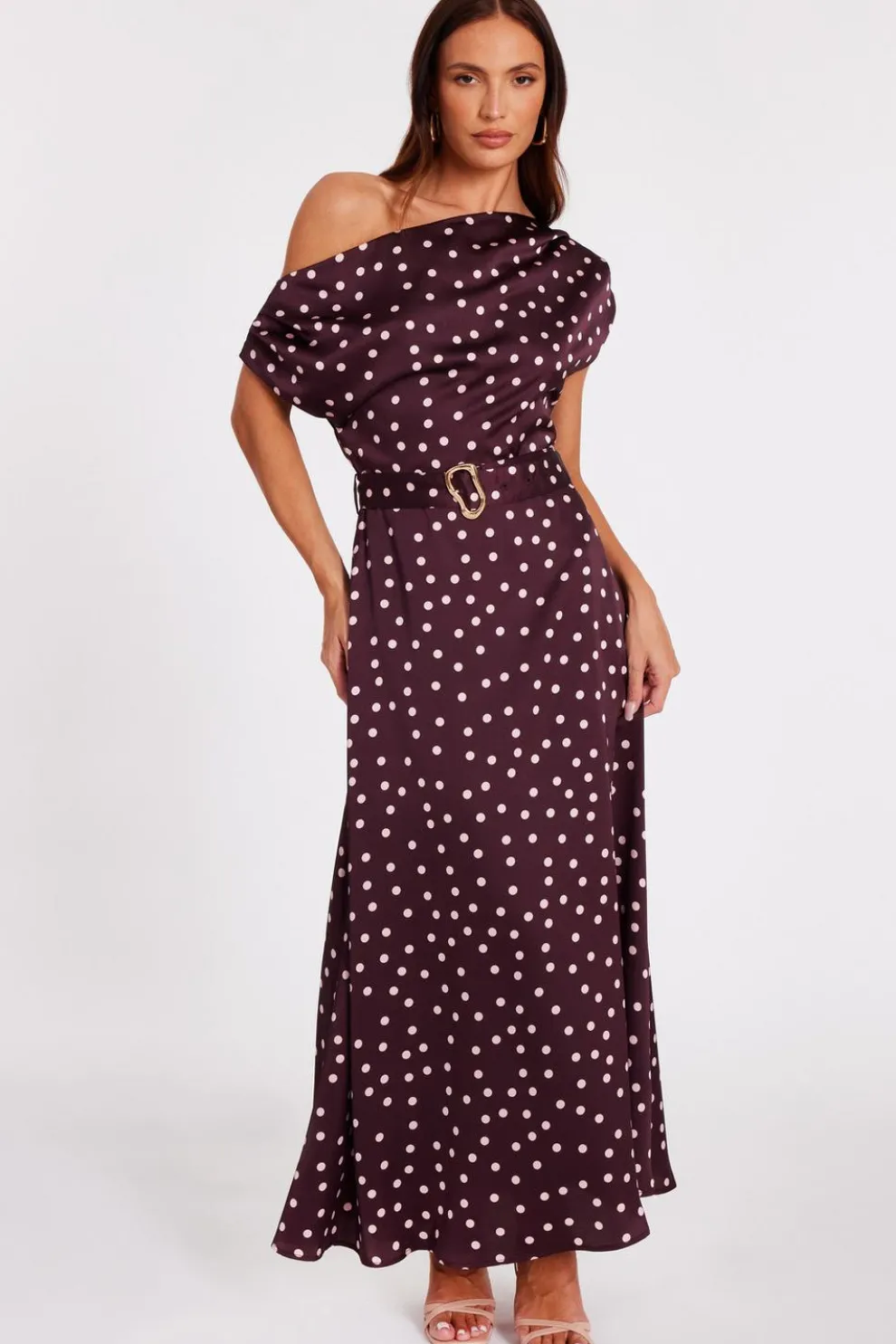 Dark Red Polka Dot Midaxi Dress