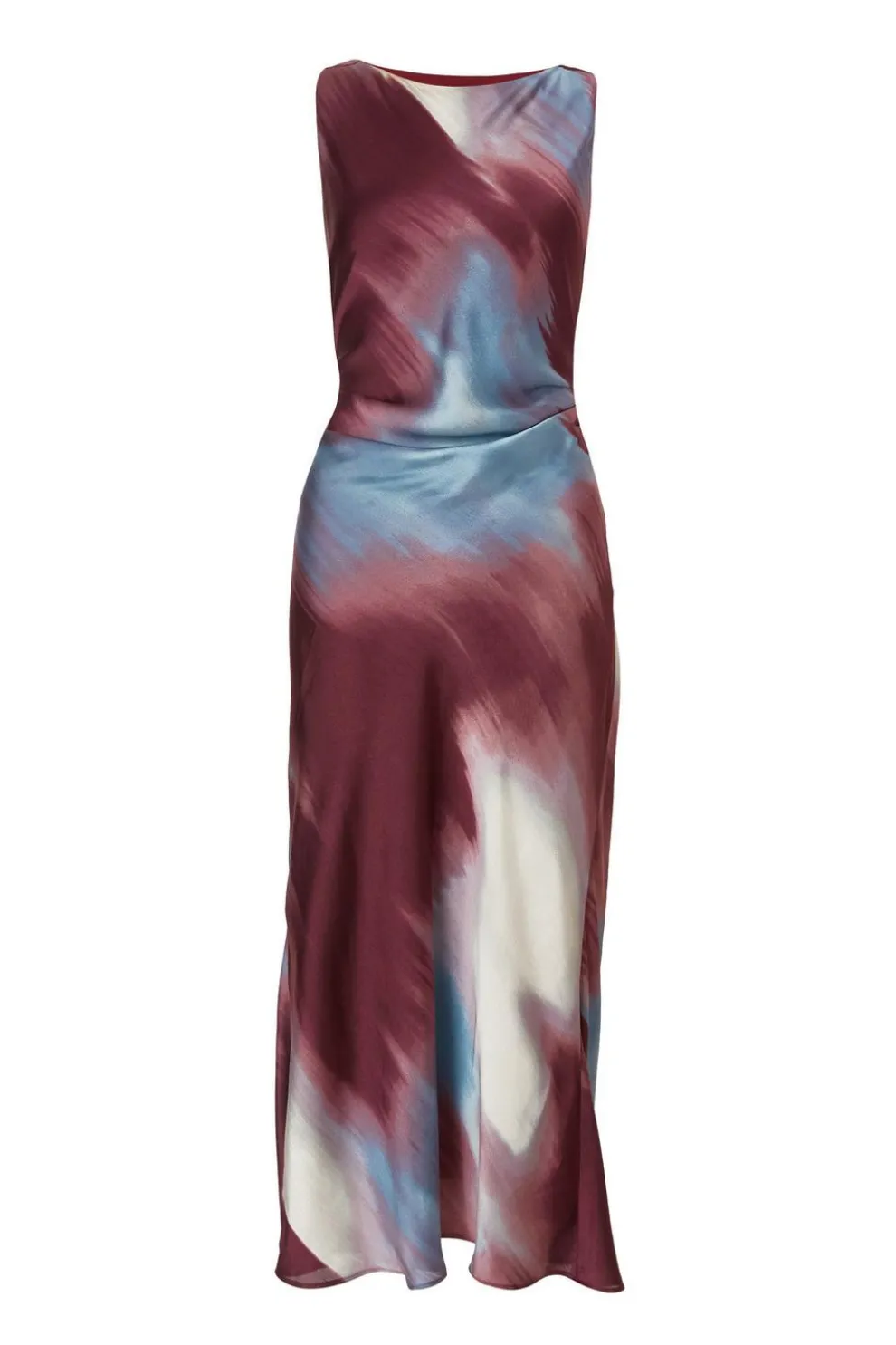 Dark Red Printed Satin Midaxi Dress