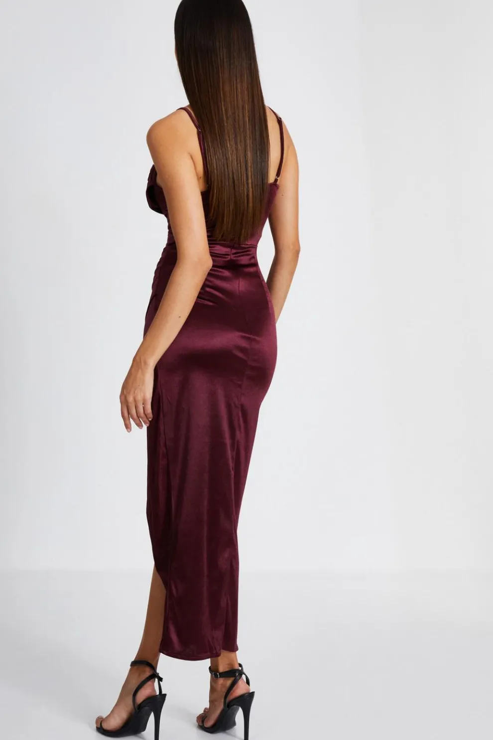 Dark Red Satin Corset Midi Dress