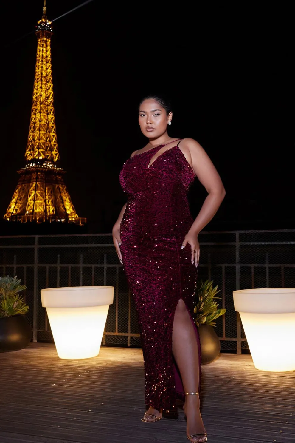 Dark Red Sequin Maxi Dress