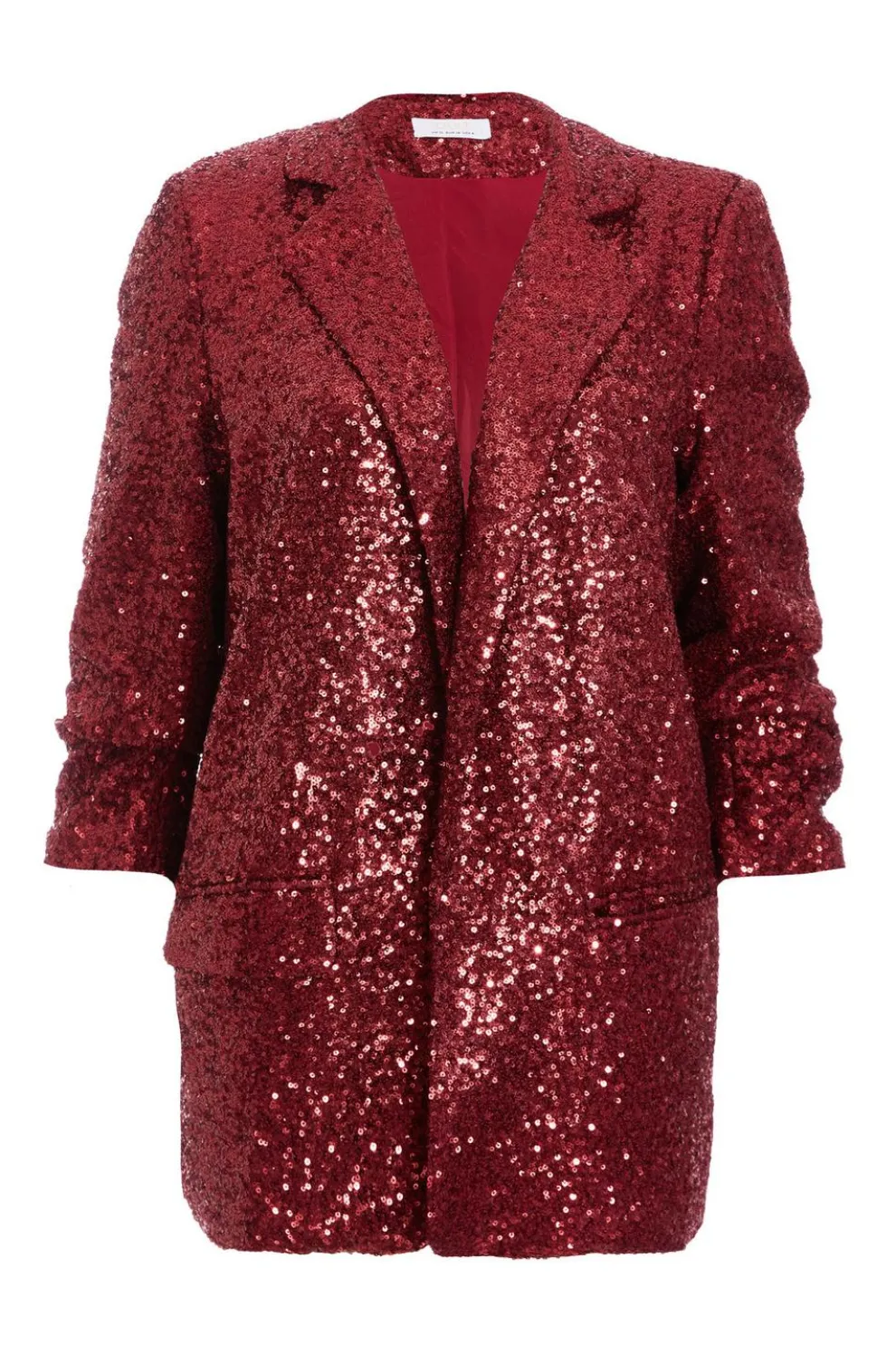 Dark Red Sequin Ruched Blazer
