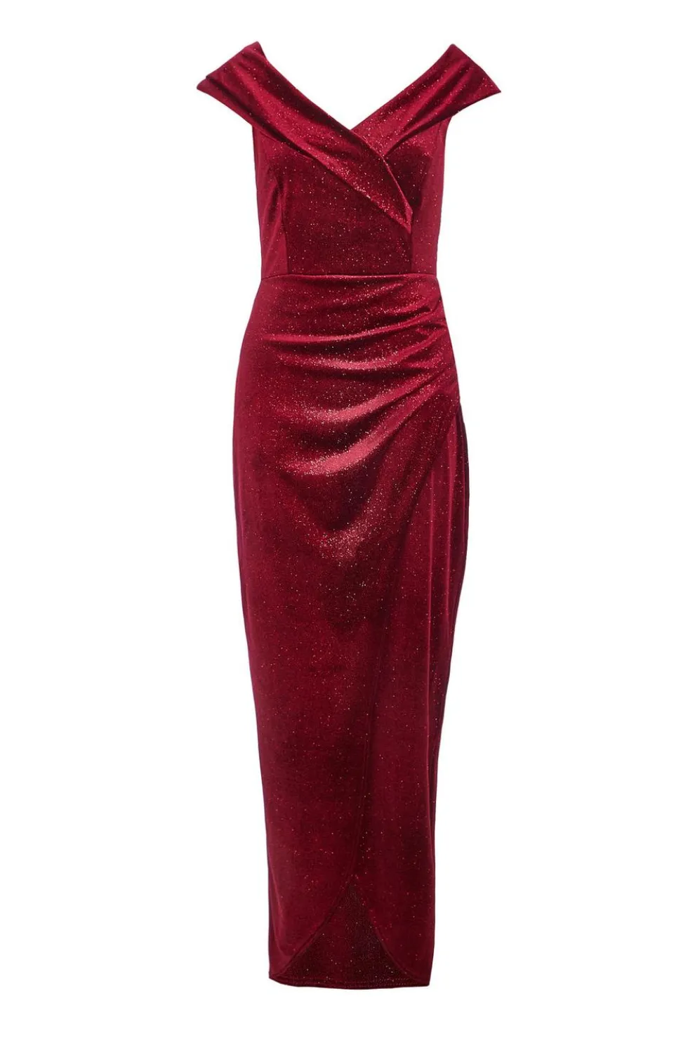 Dark Red Velvet Bardot Maxi Dress