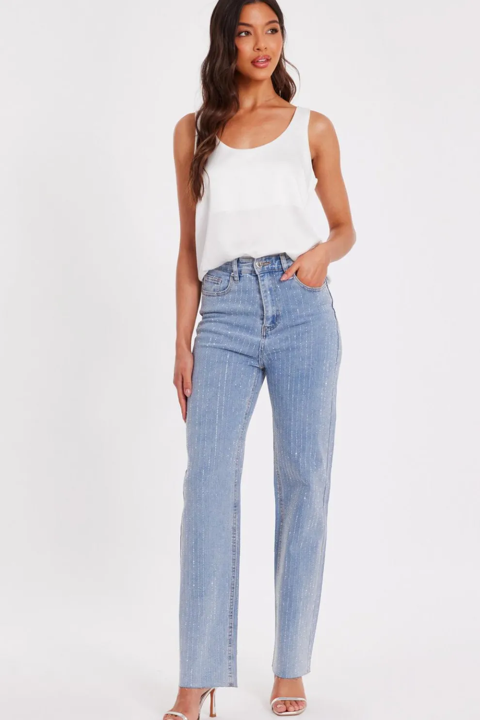 Denim Diamante Stripe Jeans