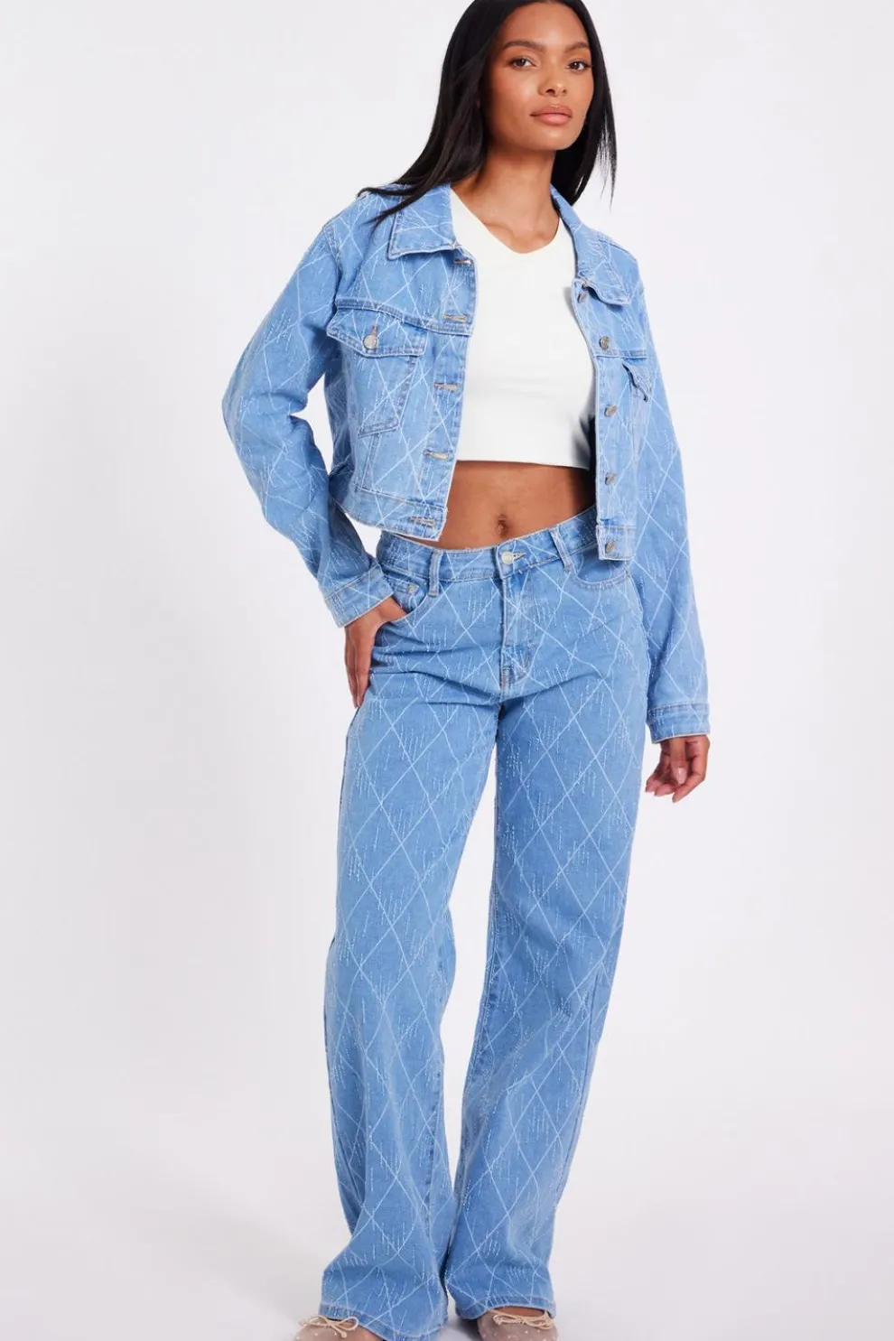 Denim Textured Wide Leg Jeans