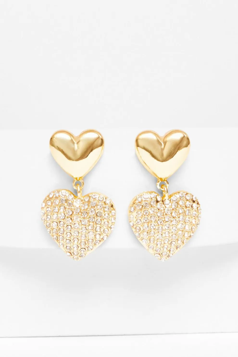 Diamante Double Heart Drop Earrings