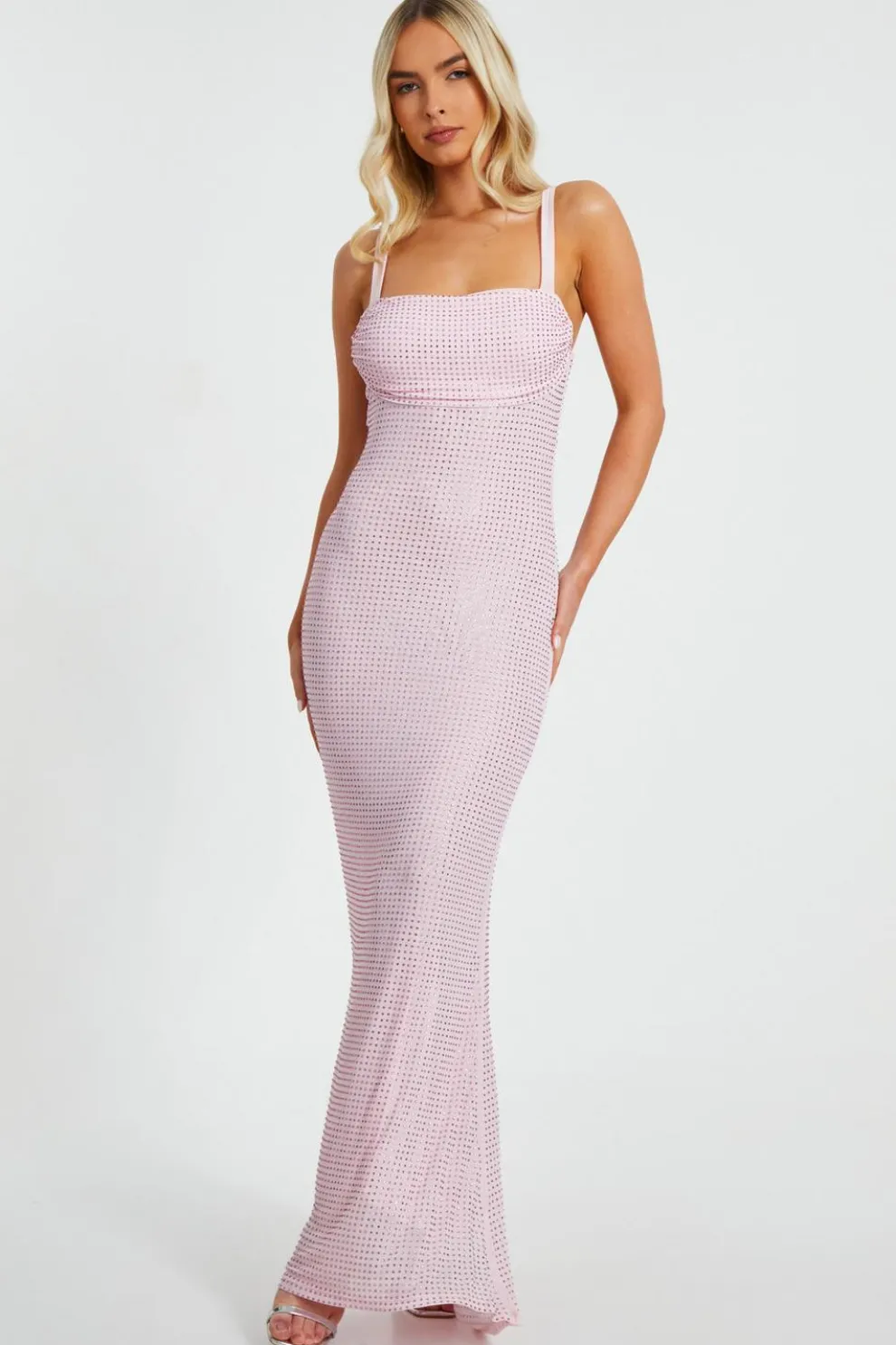 Dusty Pink Diamante Maxi Dress