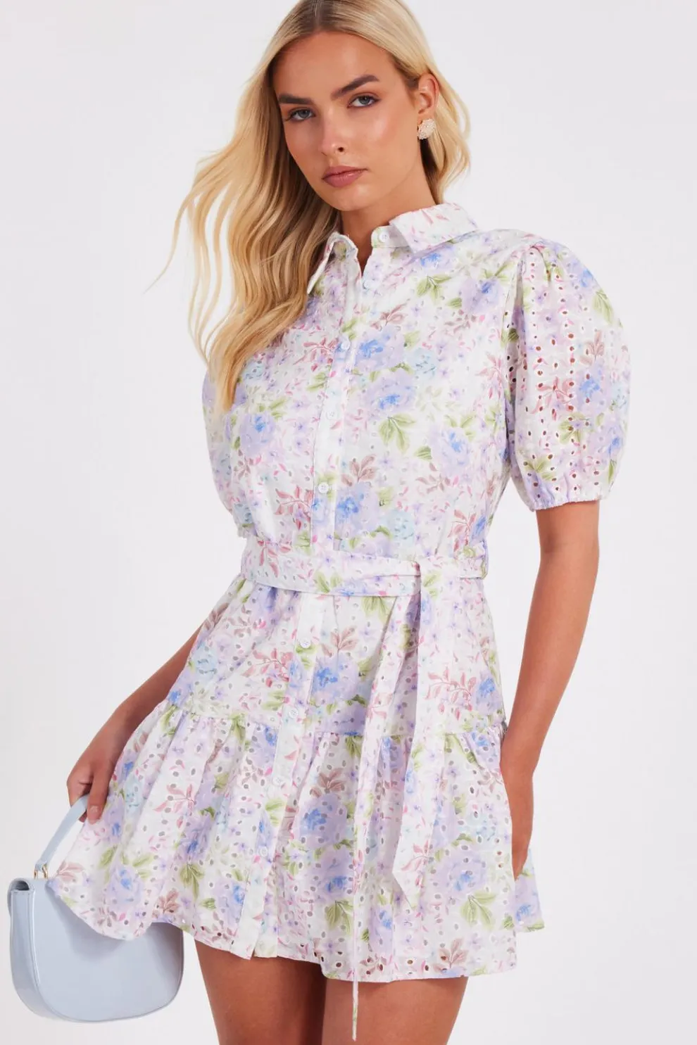 Embroidered Floral Shirt Dress