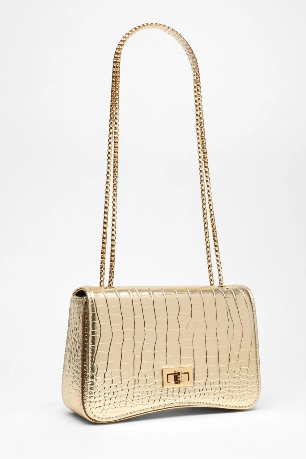 Gold Crocodile Print Cross Body Bag