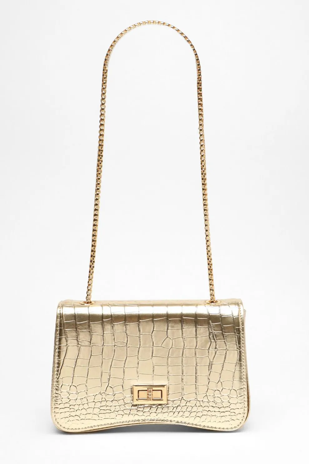 Gold Crocodile Print Cross Body Bag