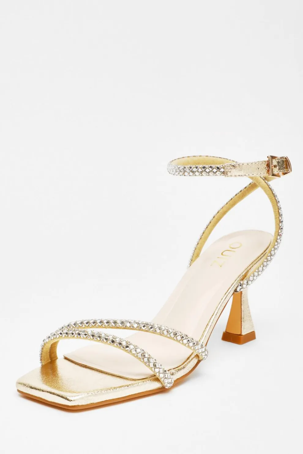 Gold Diamante Asymmetric Heeled Sandals