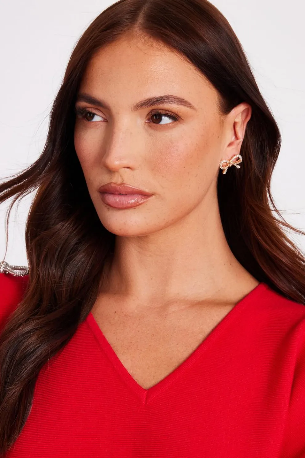 Gold Diamante Bow Stud Earrings