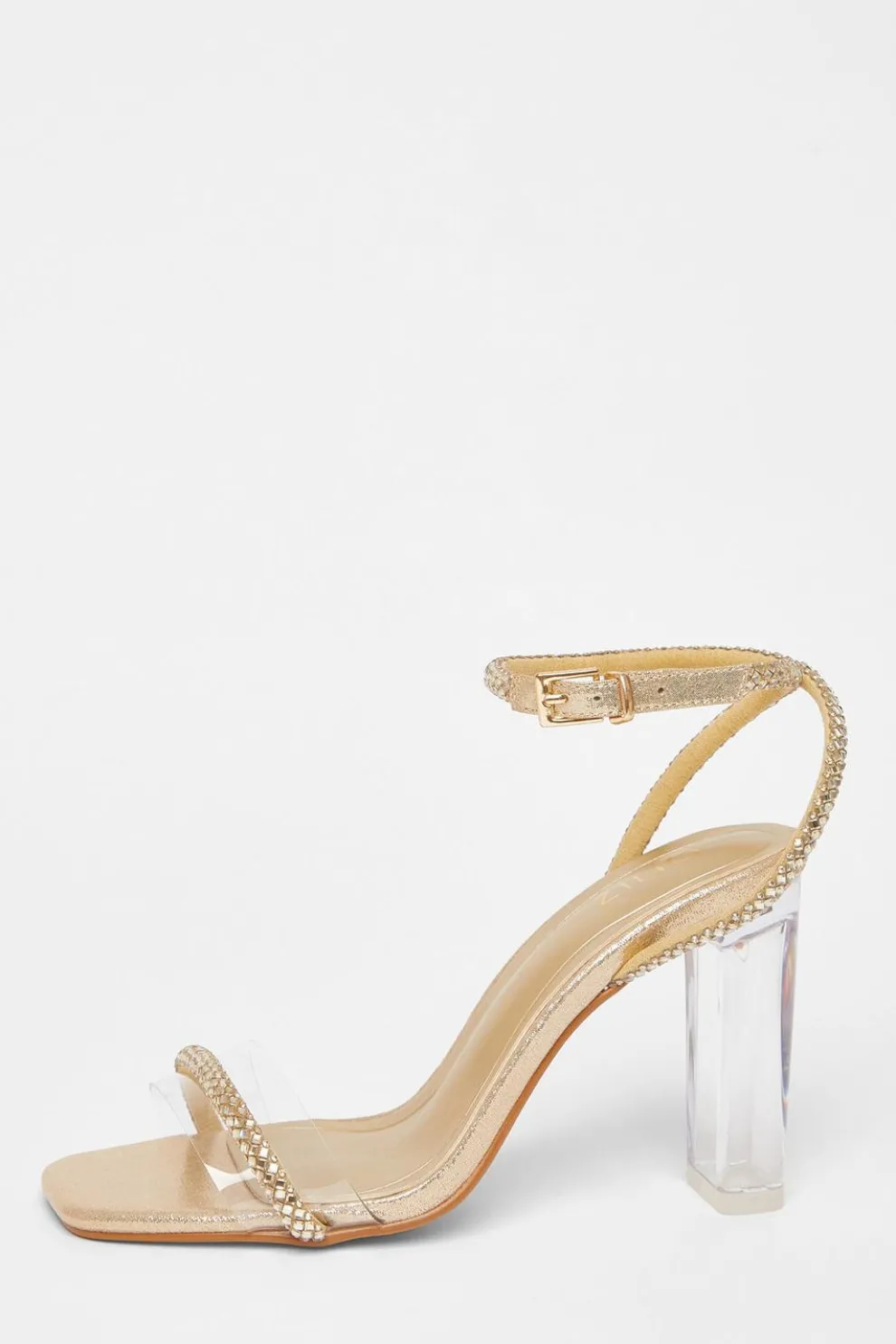 Gold Diamante Clear Block Heels