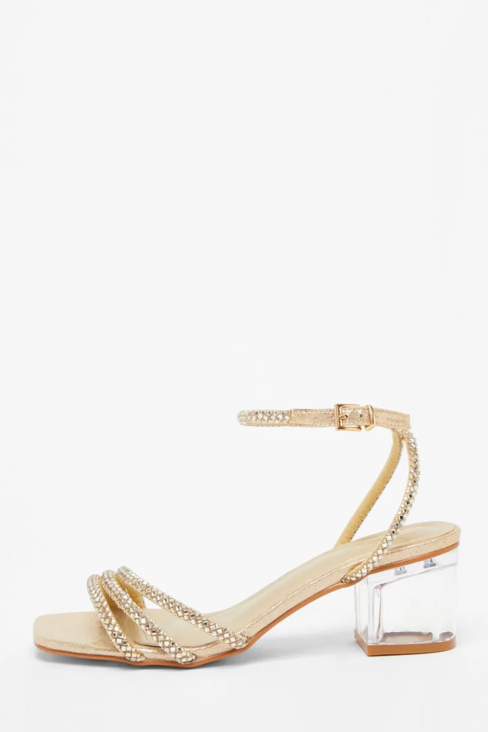 Gold Diamante Low Heeled Sandals