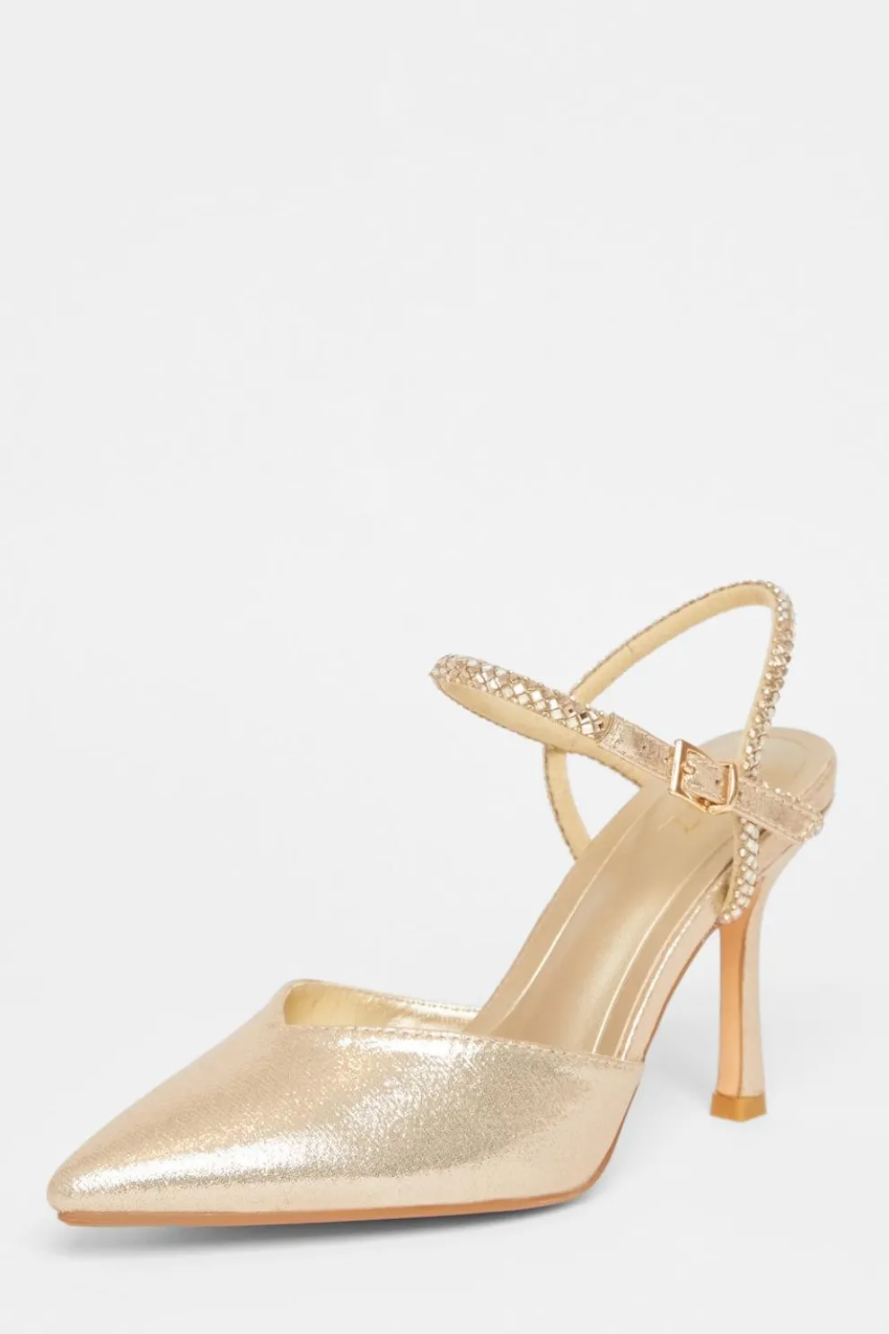 Gold Diamante Strap Court Heels
