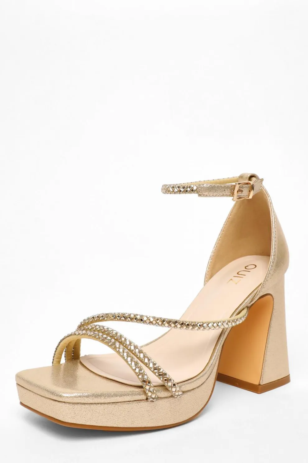 Gold Diamante Strappy Platform Heeled Sandals