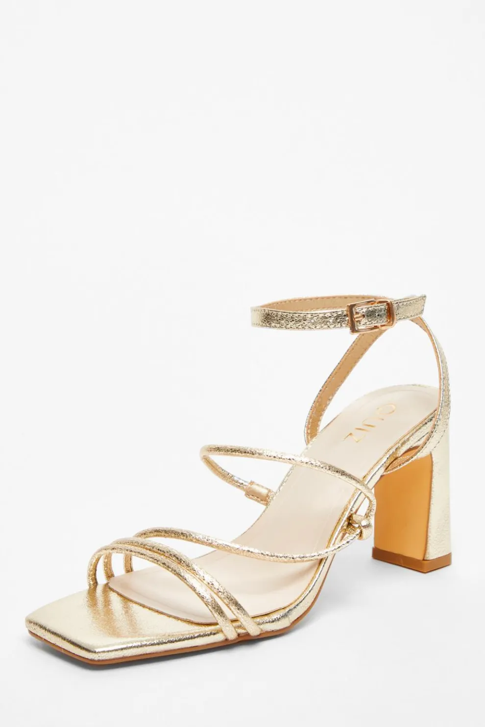 Gold Faux Leather Strappy Heeled Sandals