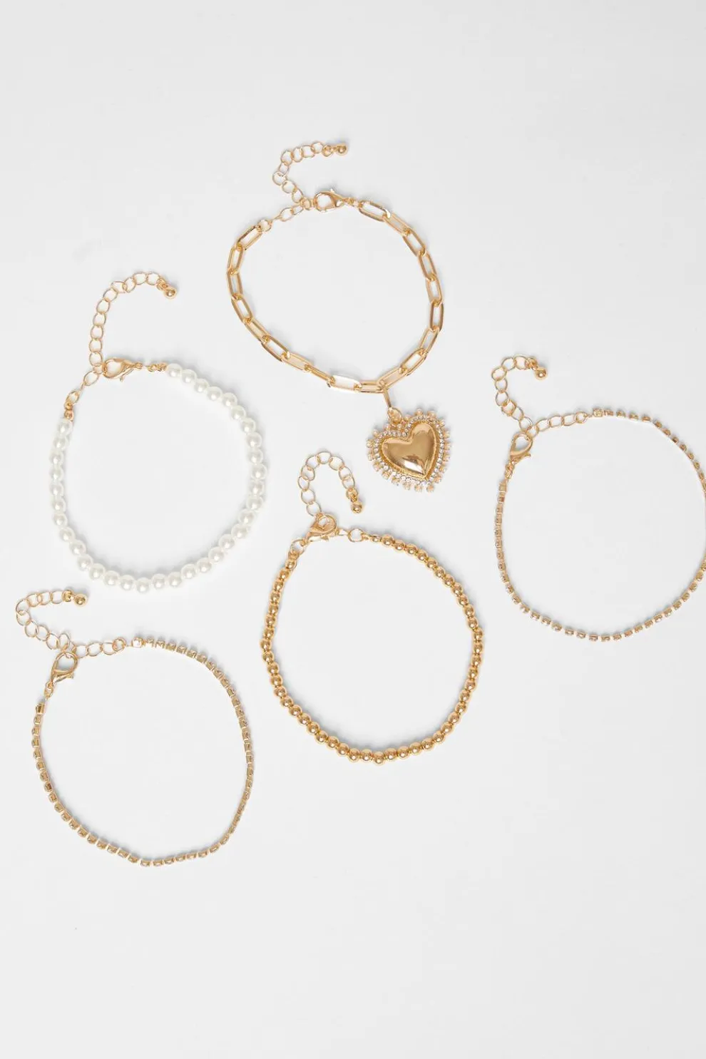 Gold Pearl Heart Bracelet Set