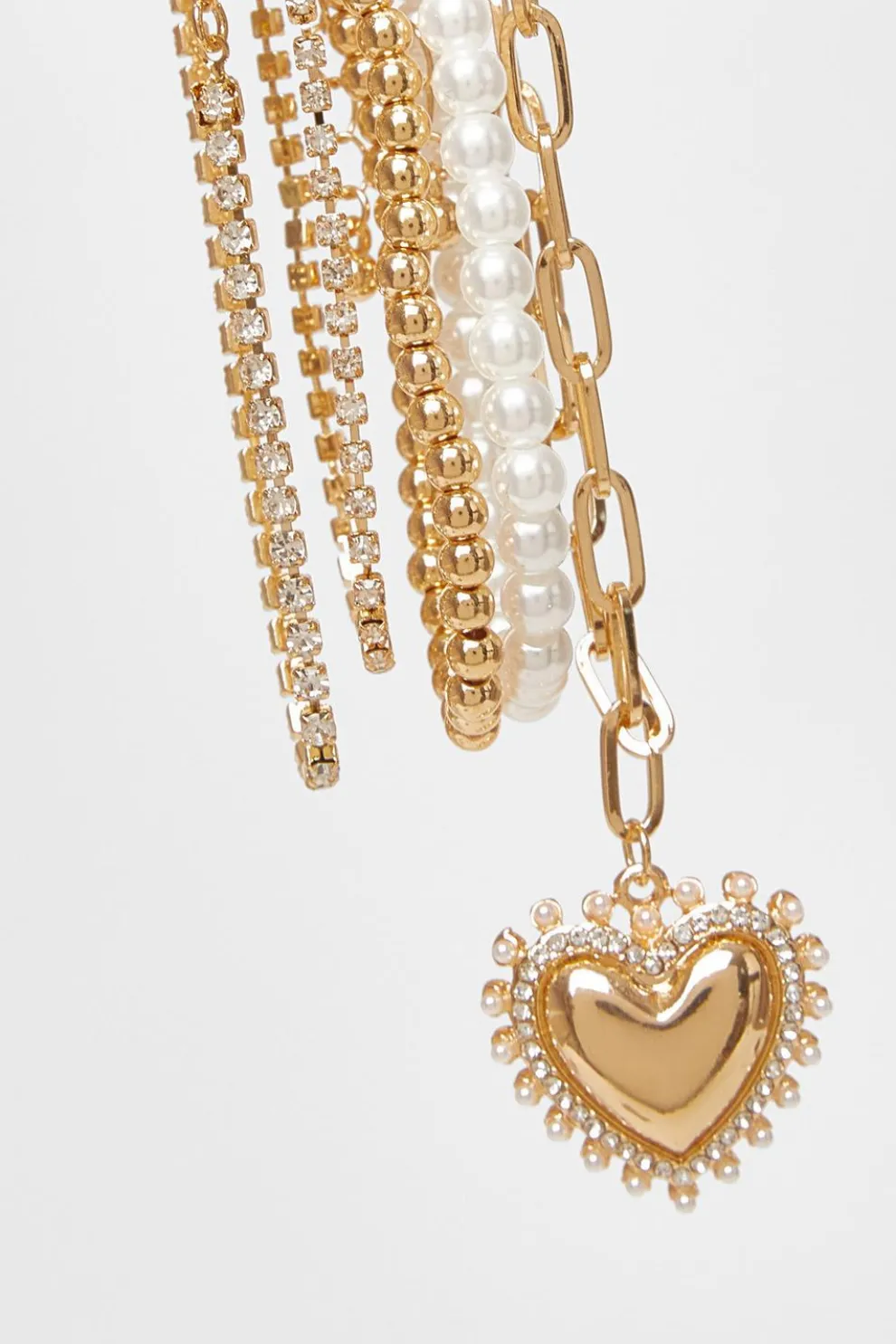 Gold Pearl Heart Bracelet Set