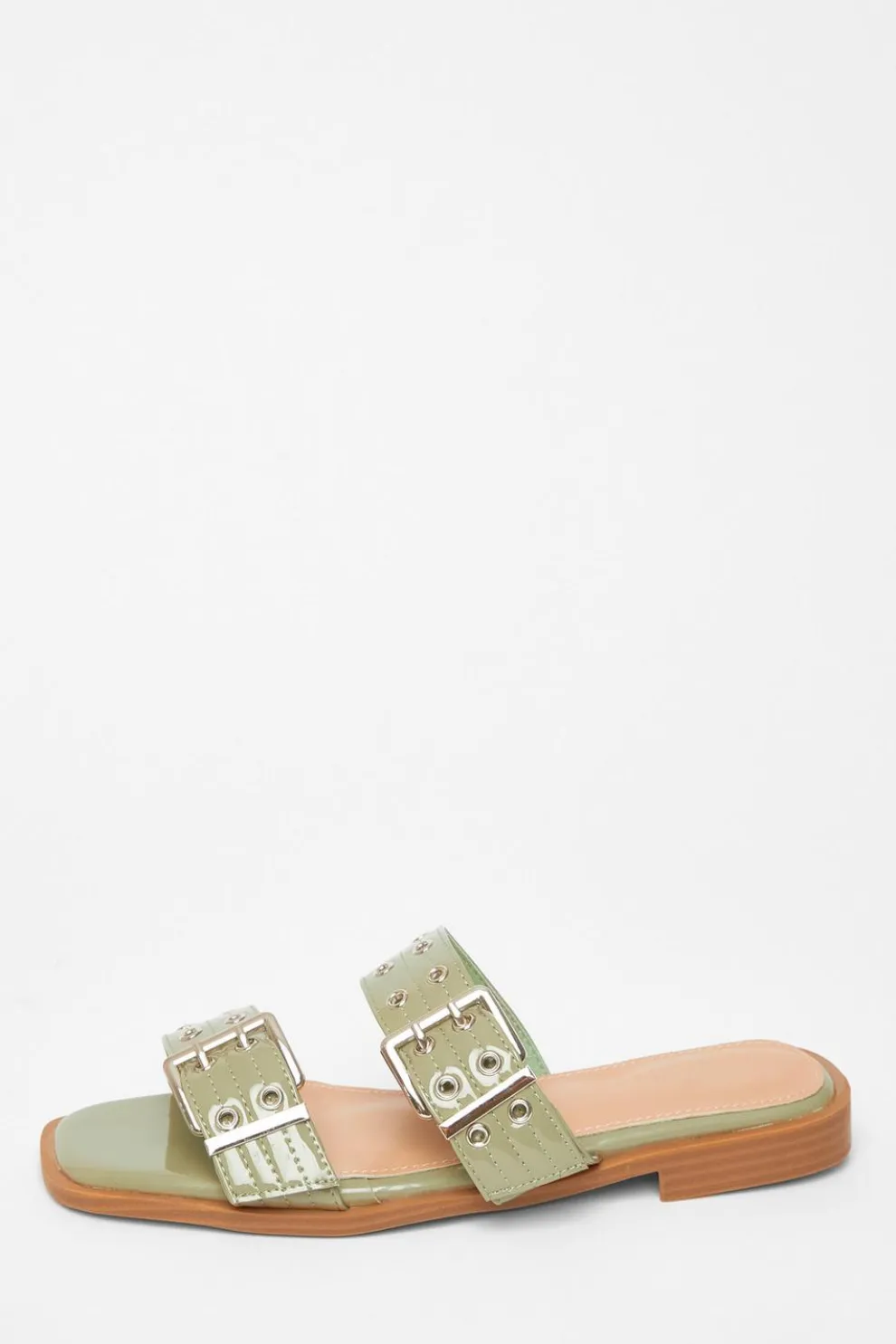 Green Buckle Flat Sandals