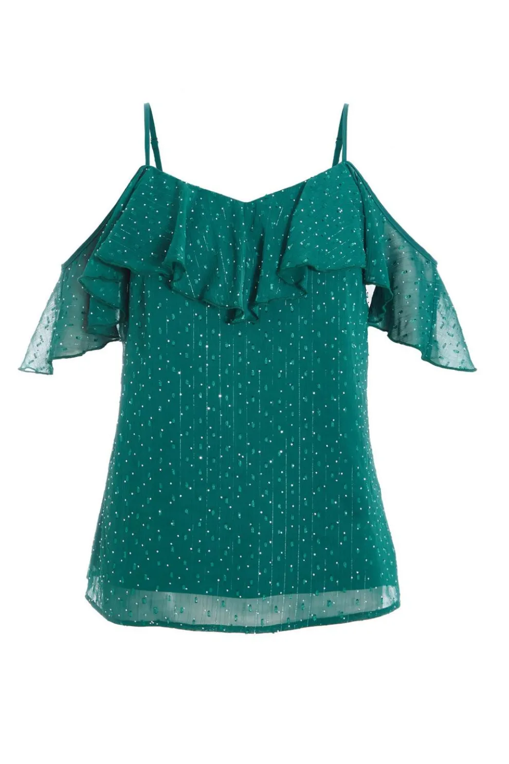 Green Chiffon Cold Shoulder Top