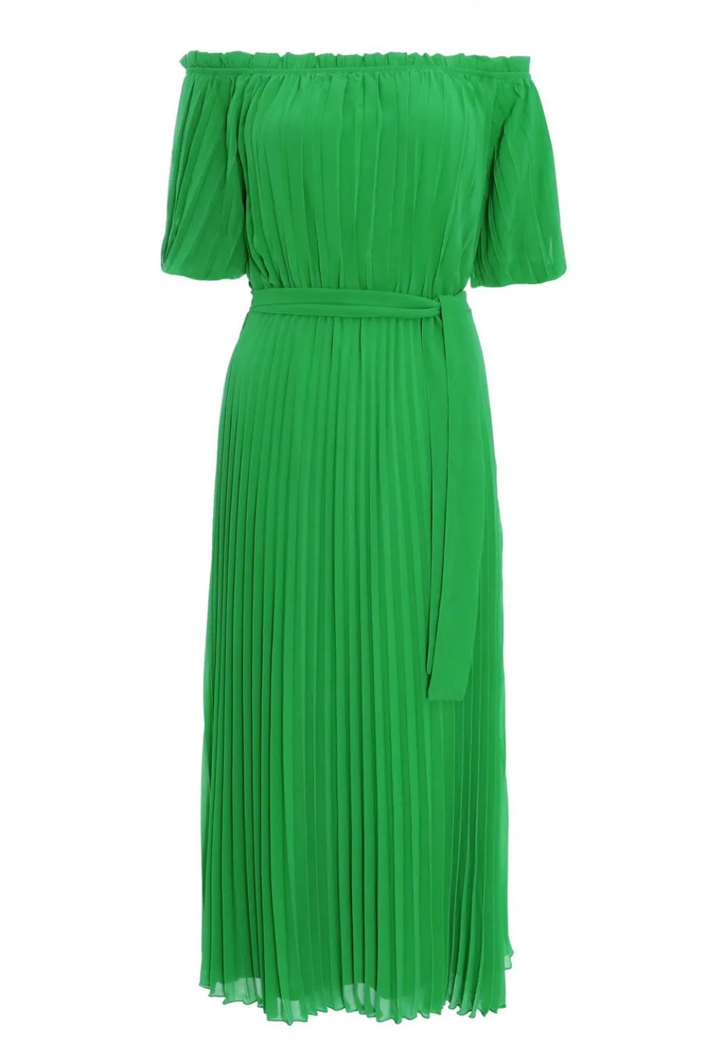 Green Chiffon Pleated Midi Dress