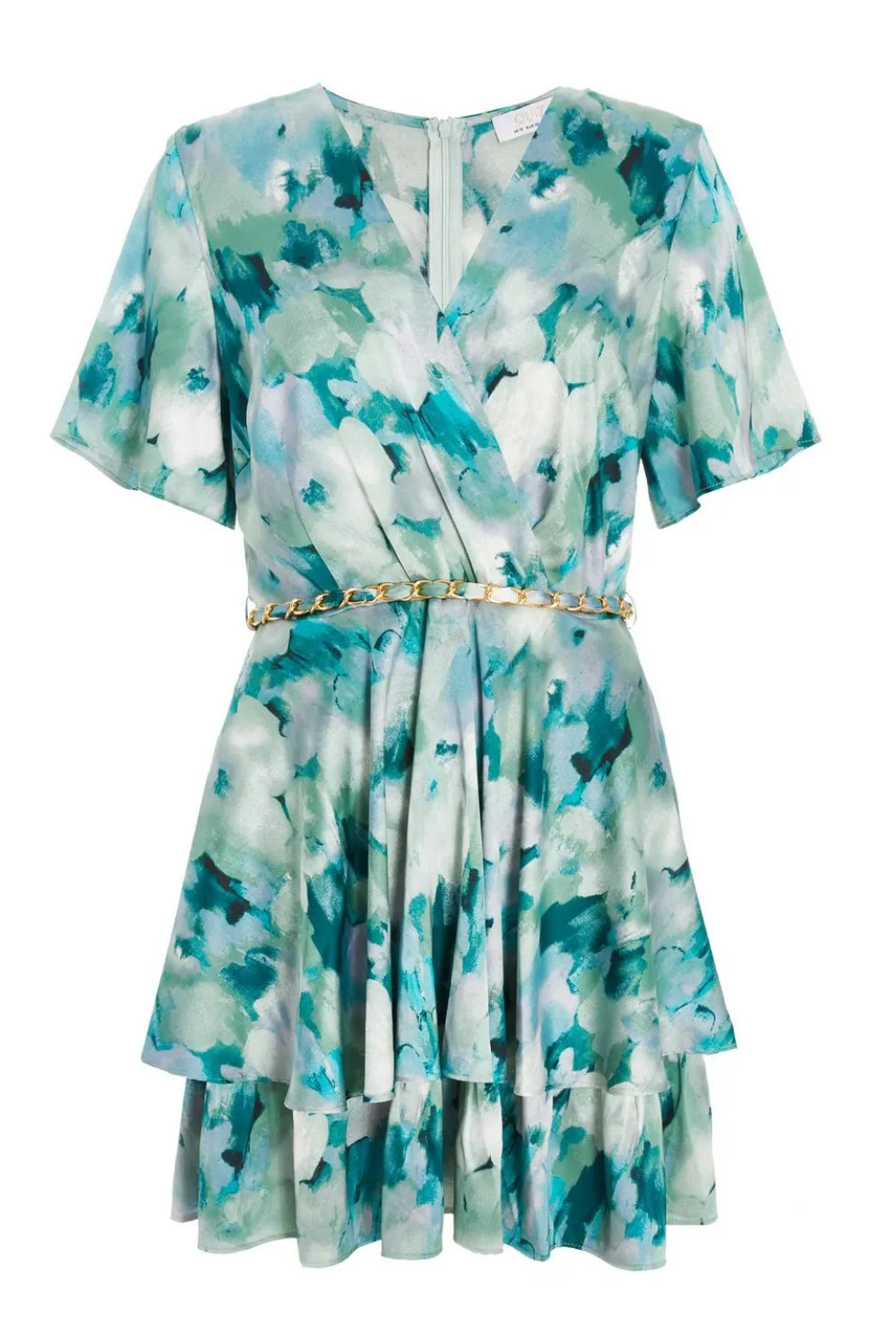 Green Marble Print Tiered Skater Dress