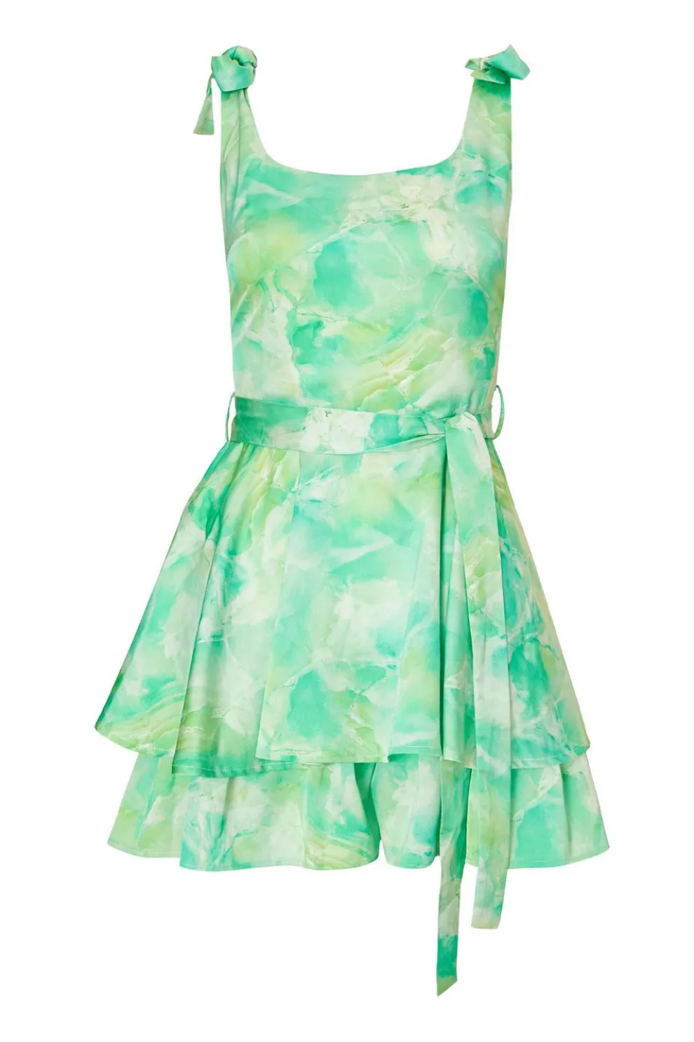 Green Tie Dye Bow Strap Playsuit