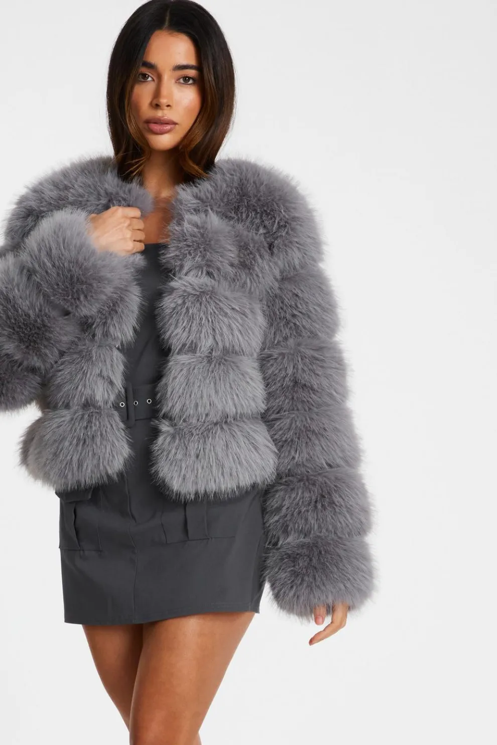 Grey Faux Fur Jacket