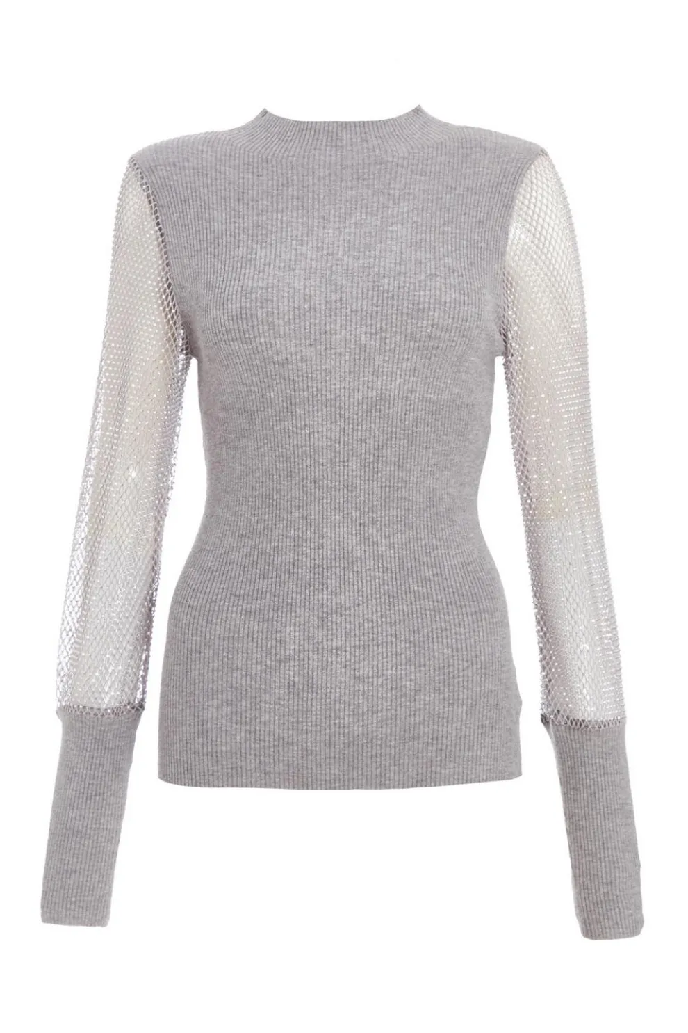 Grey Knit Diamante Sleeve Jumper