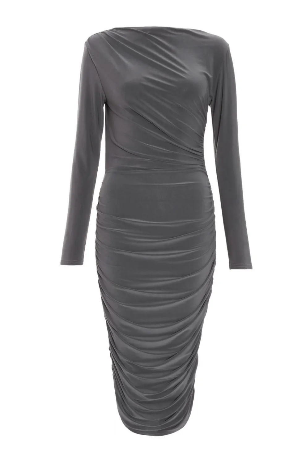 Grey Ruched Bodycon Midi Dress