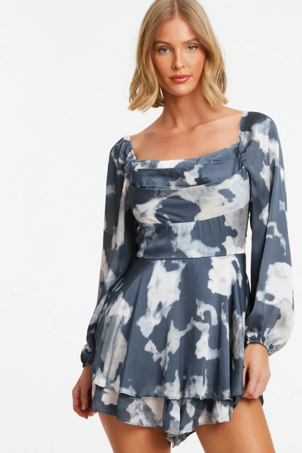 Grey Smudge Print Playsuit