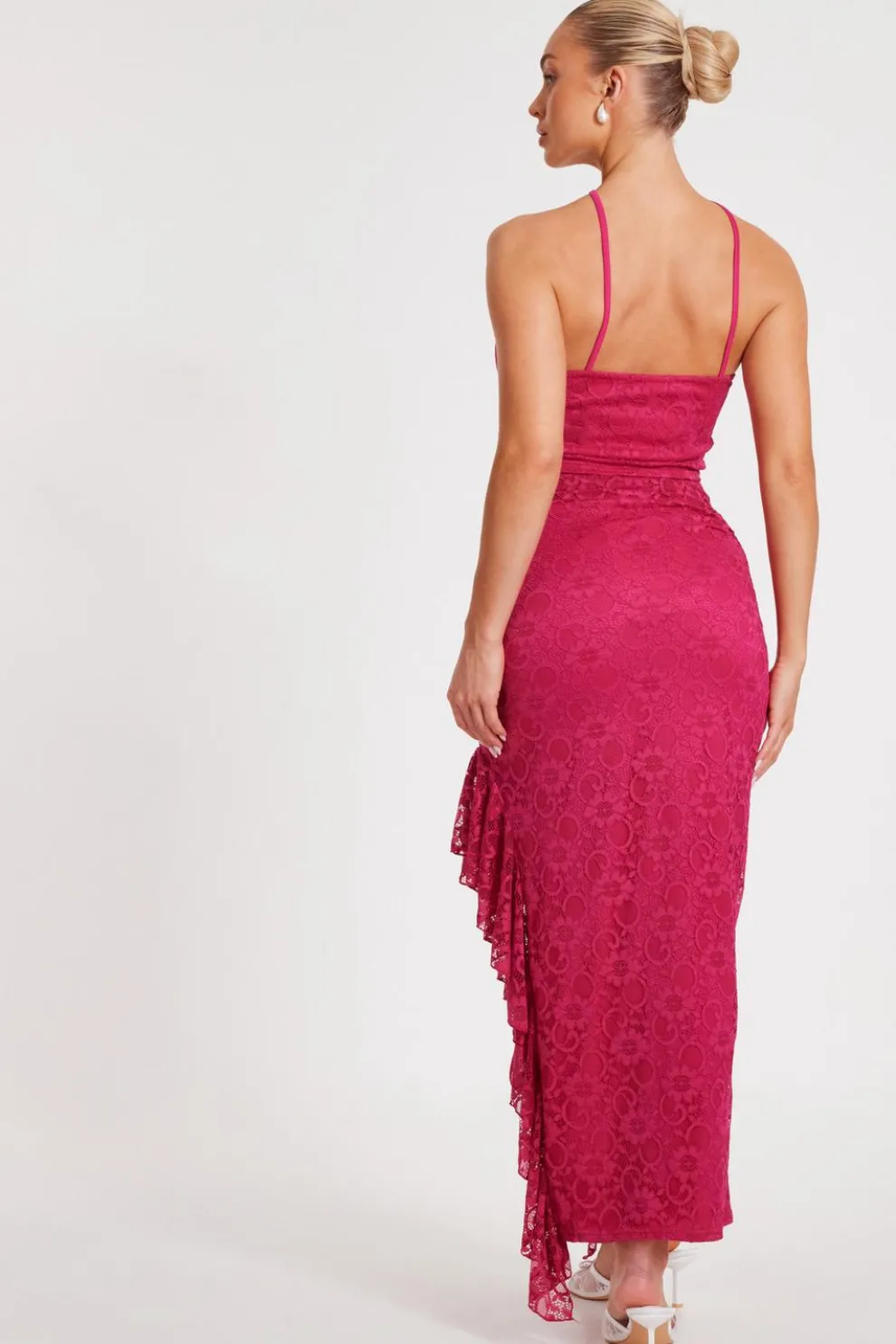 Hot Pink Lace Midaxi Skirt