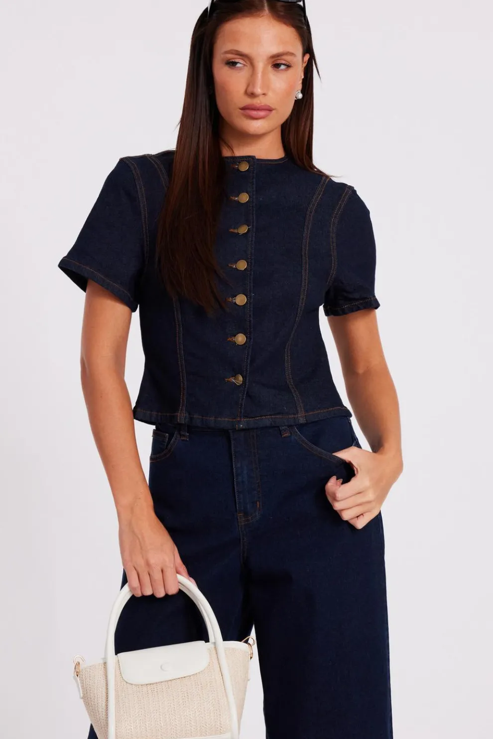 Indigo Denim Button Front Top