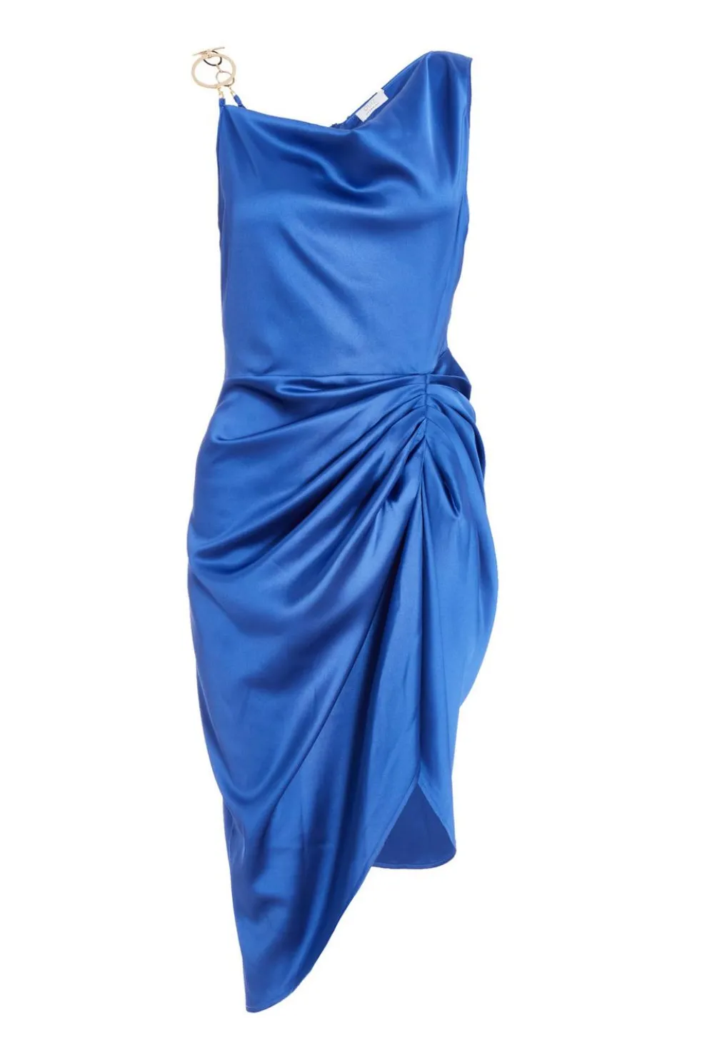 Indigo Satin Ruched Midi Dress