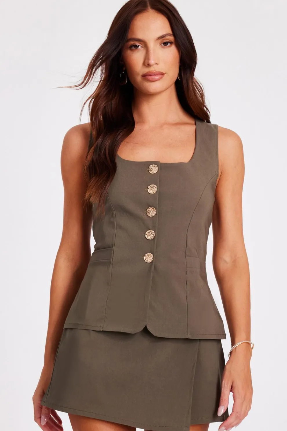 Khaki Asymmetric Wrap Skort