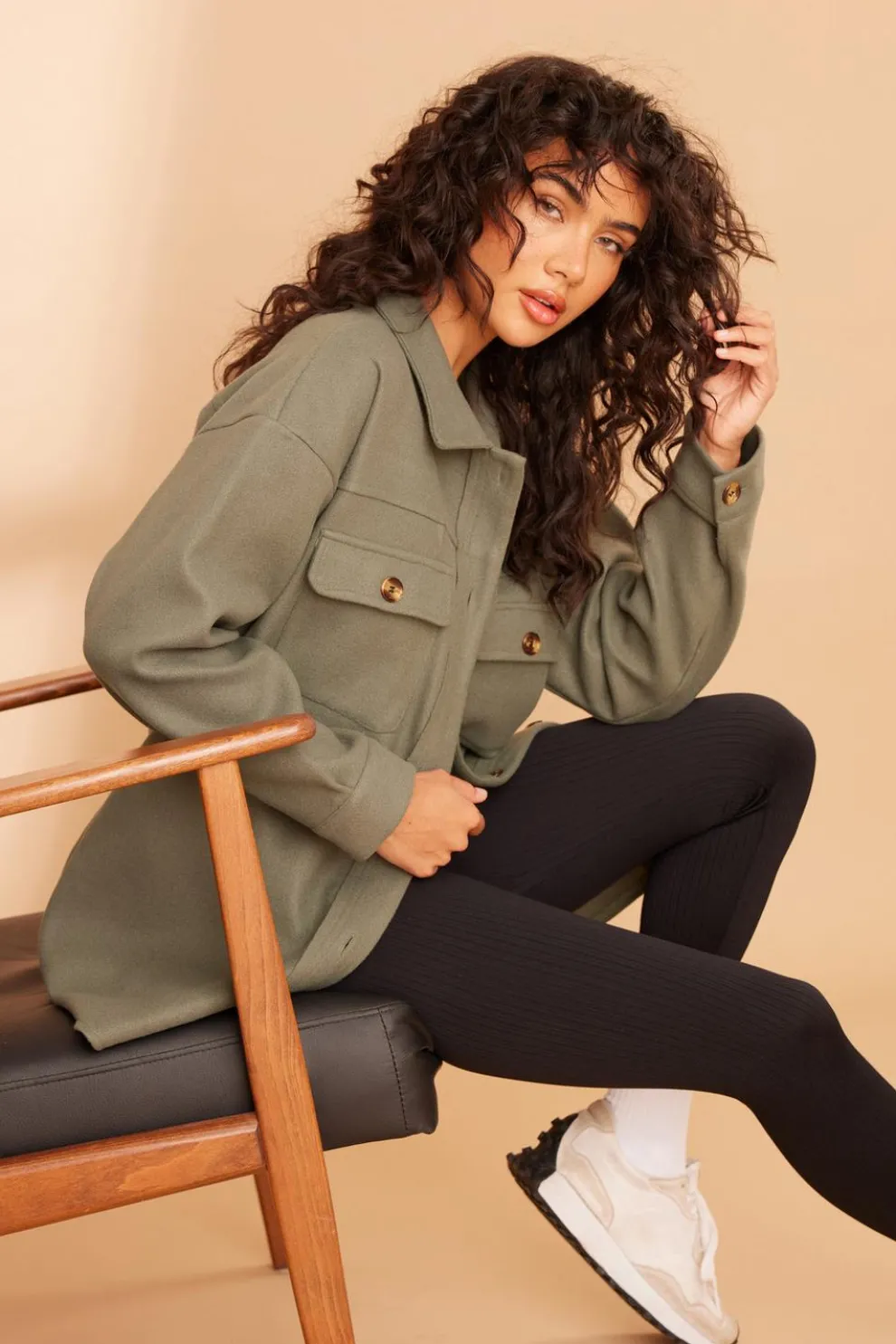 Khaki Button Front Shacket