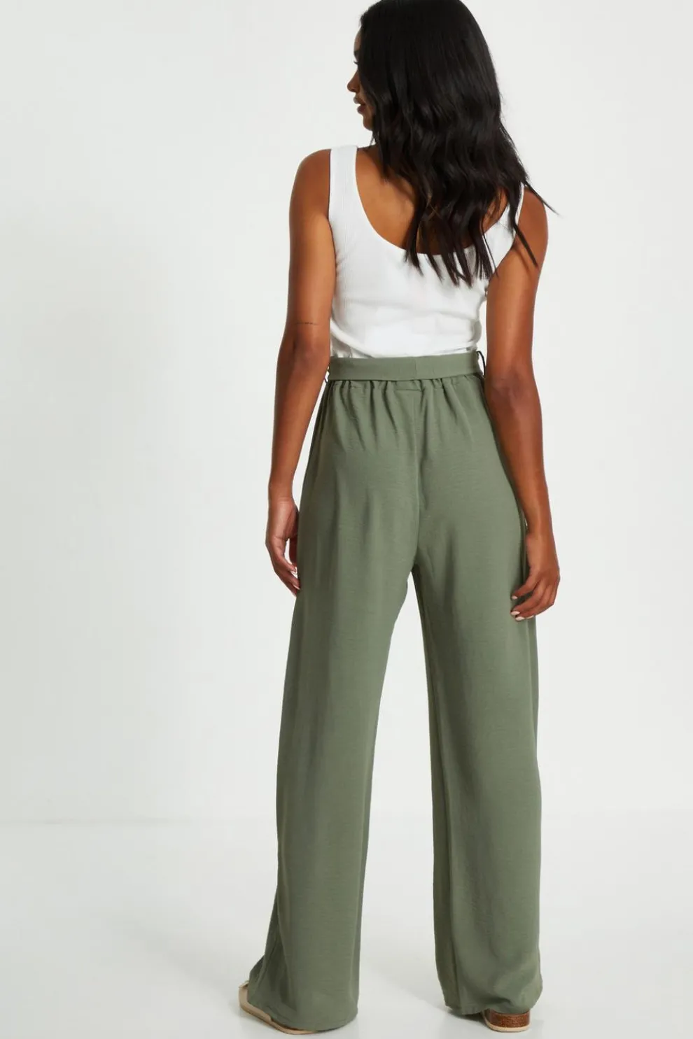 Khaki Contrast Ribbed Palazzo Jumpsuit