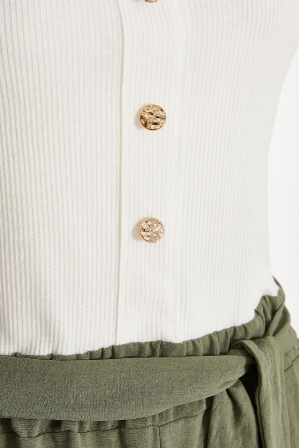 Khaki Contrast Ribbed Palazzo Jumpsuit