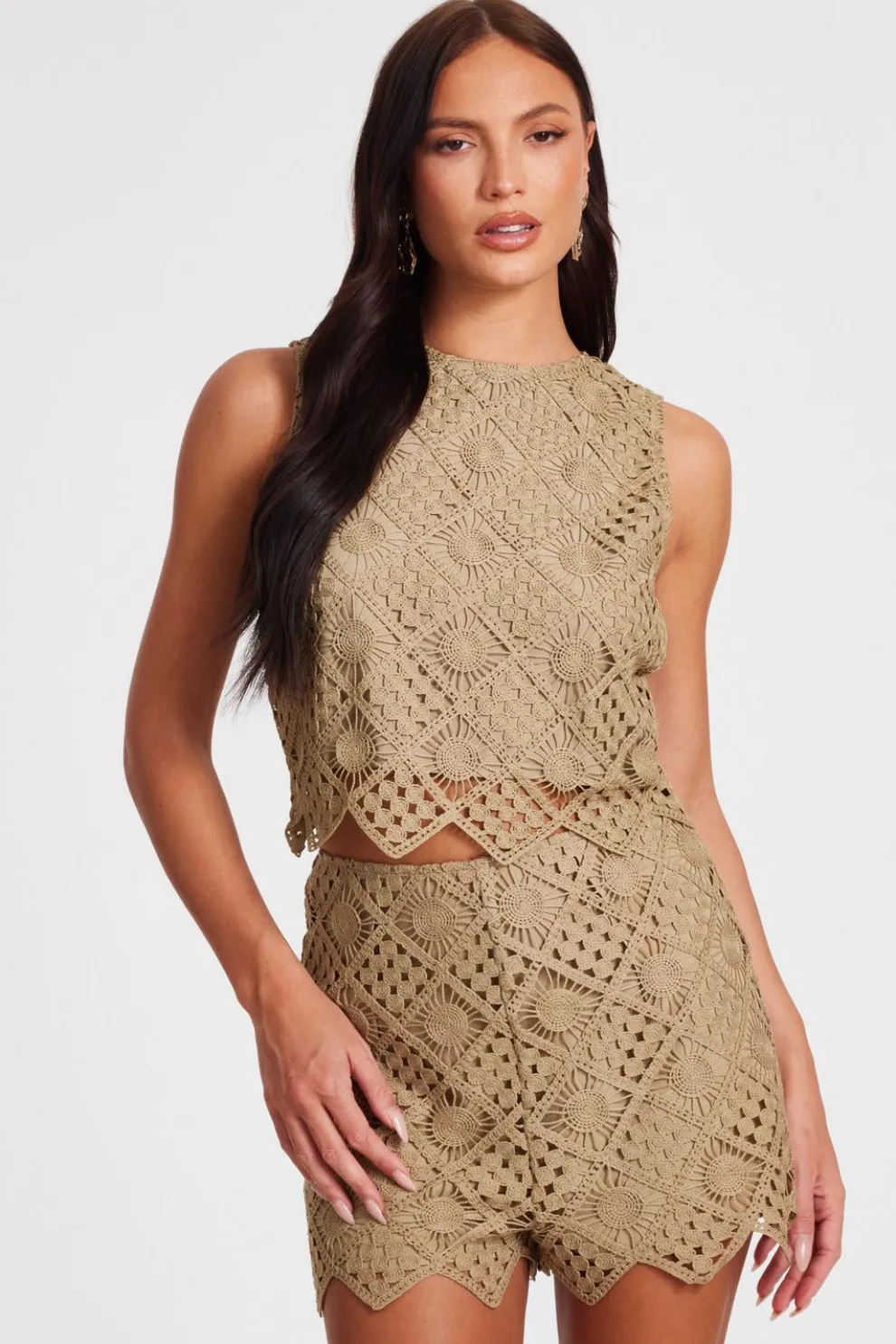 Khaki Crochet Tank Top