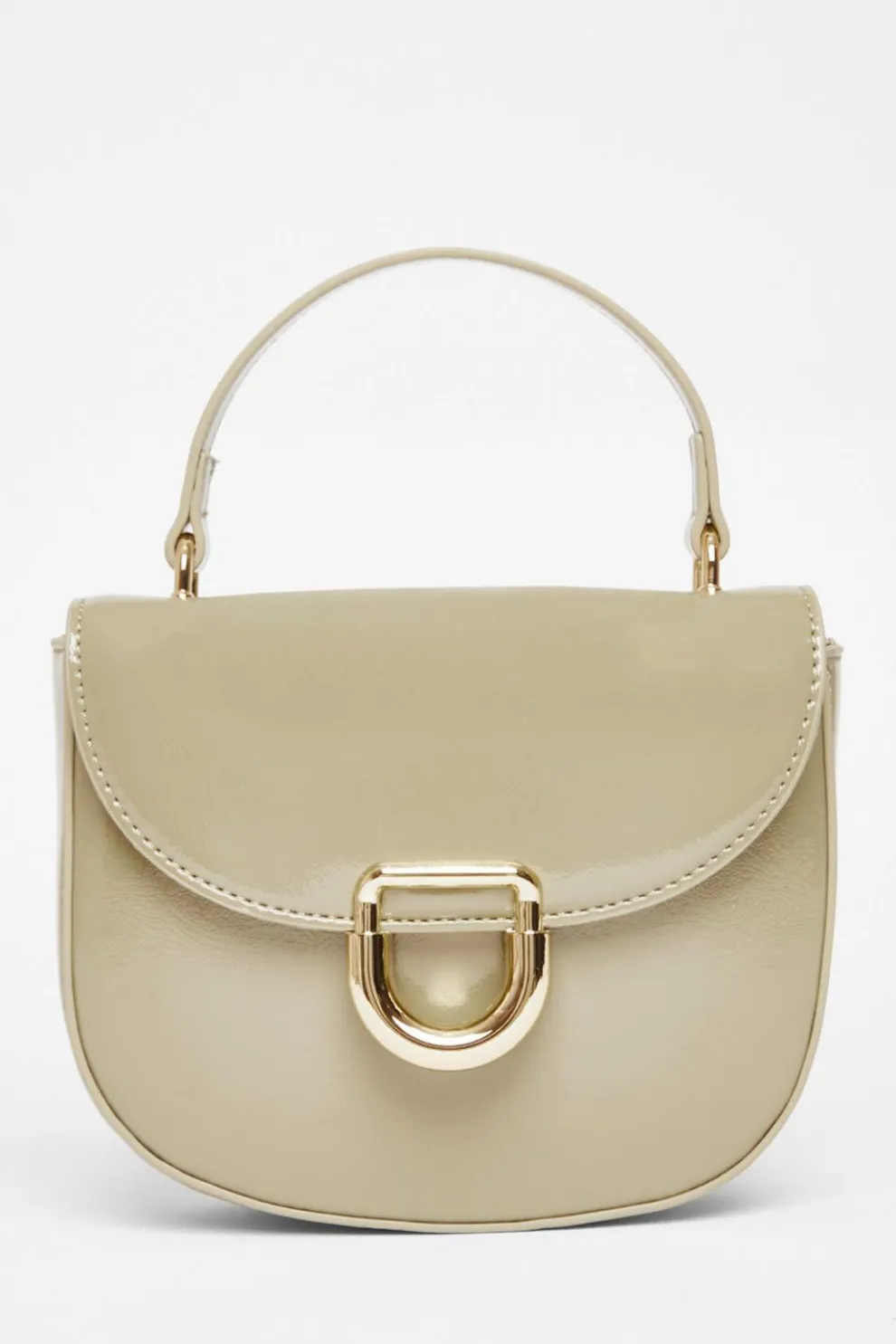 Khaki Faux Leather Top Handle Bag