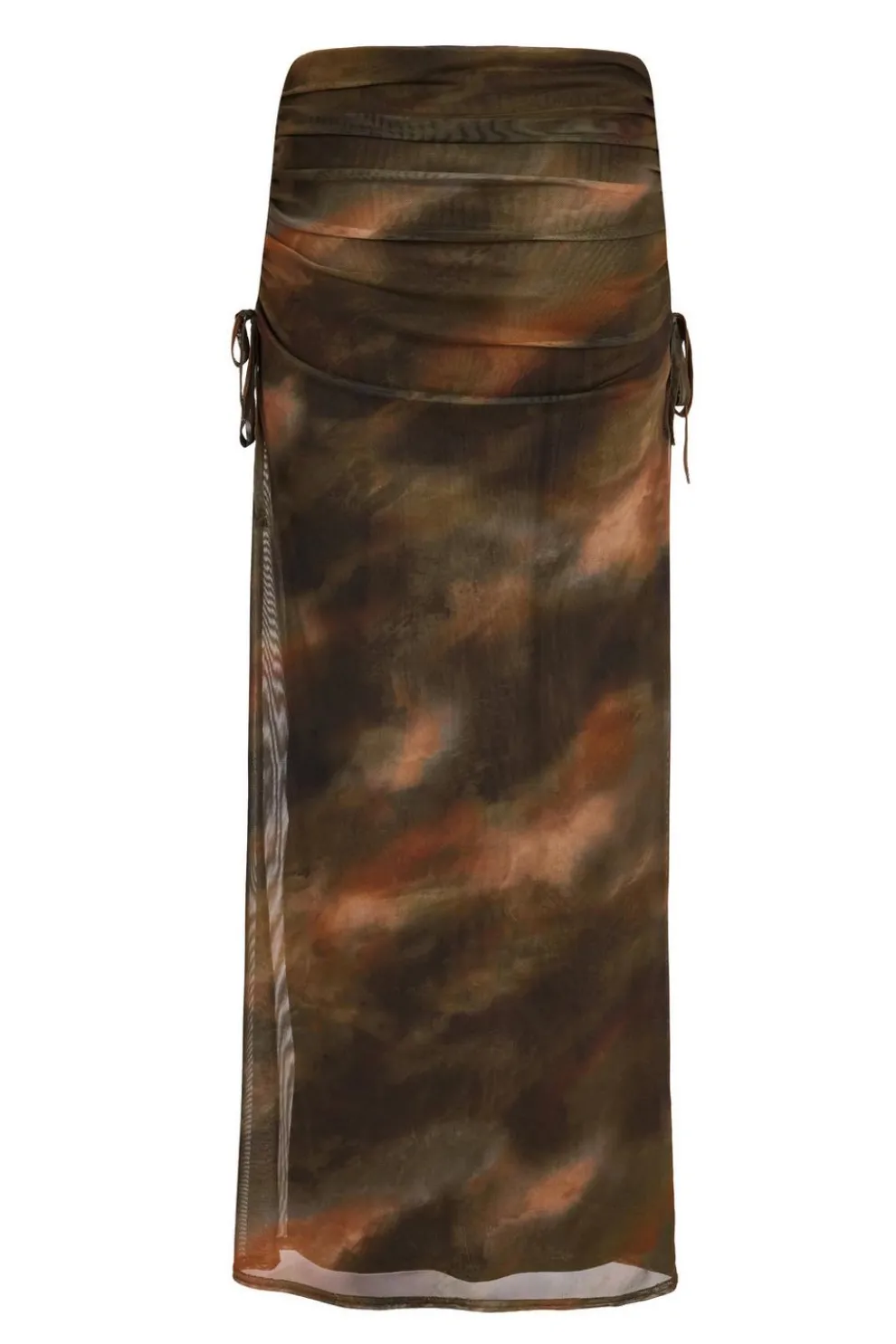 Khaki Mesh Ruched Midaxi Skirt