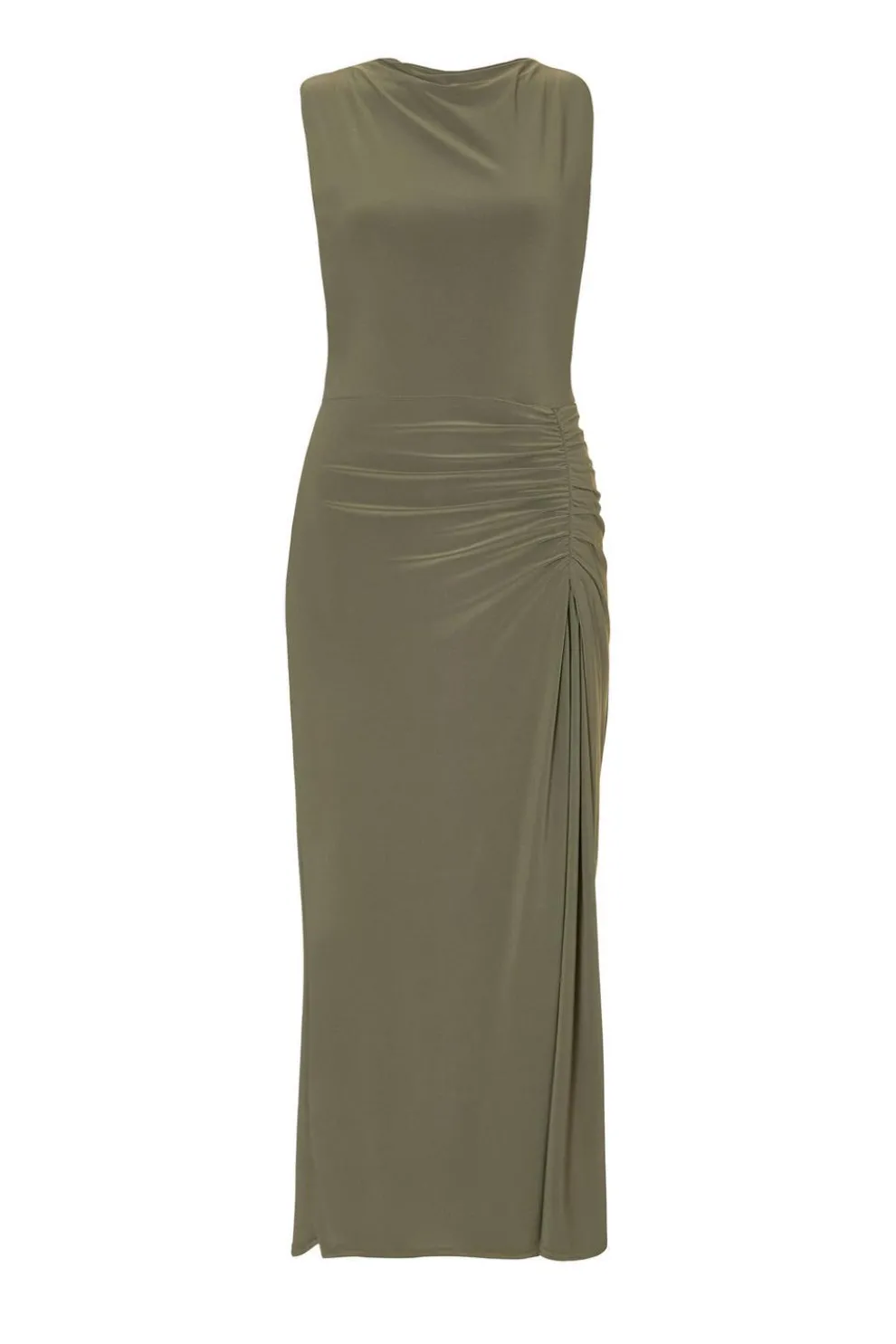 Khaki Ruched Bodycon Midaxi Dress