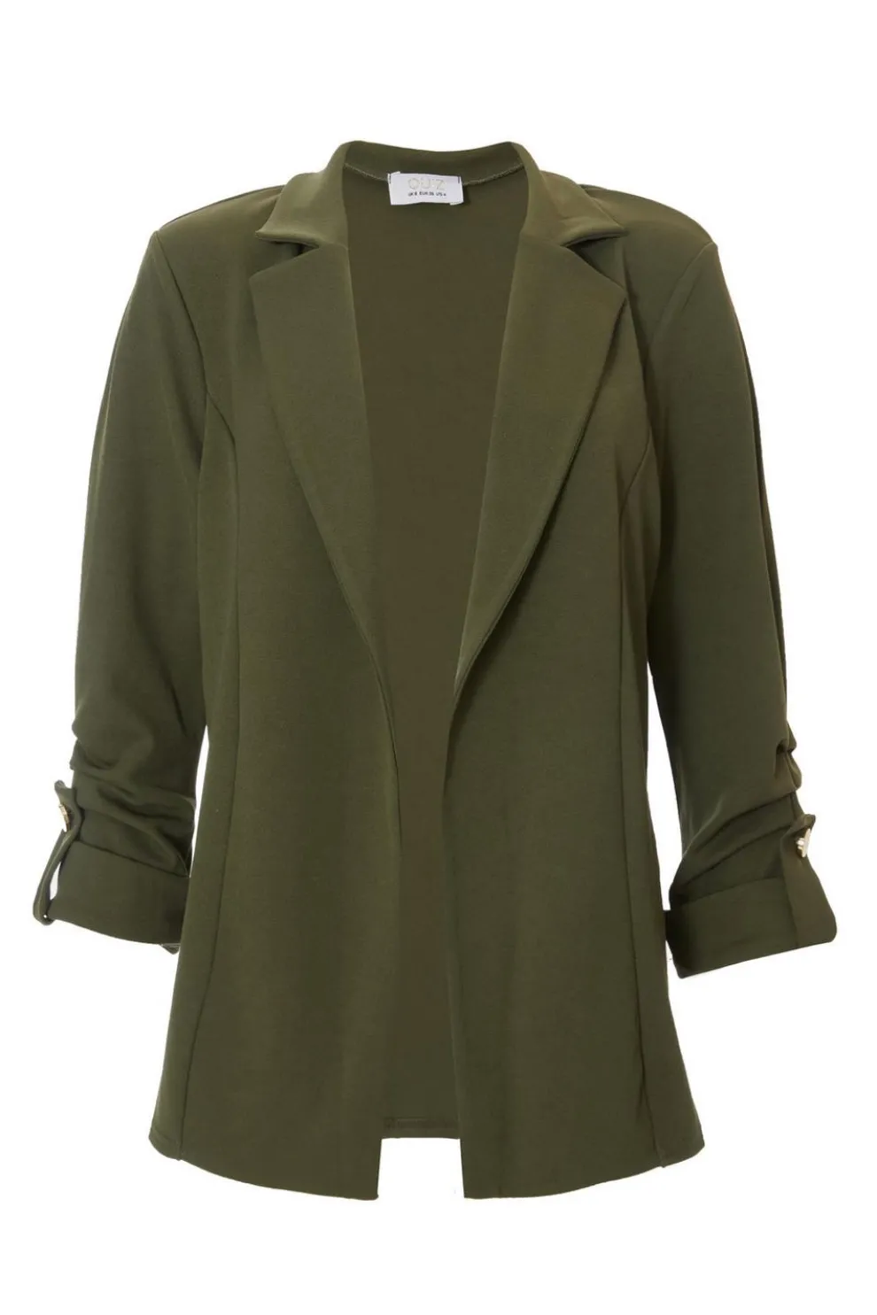 Khaki Ruched Sleeve Blazer