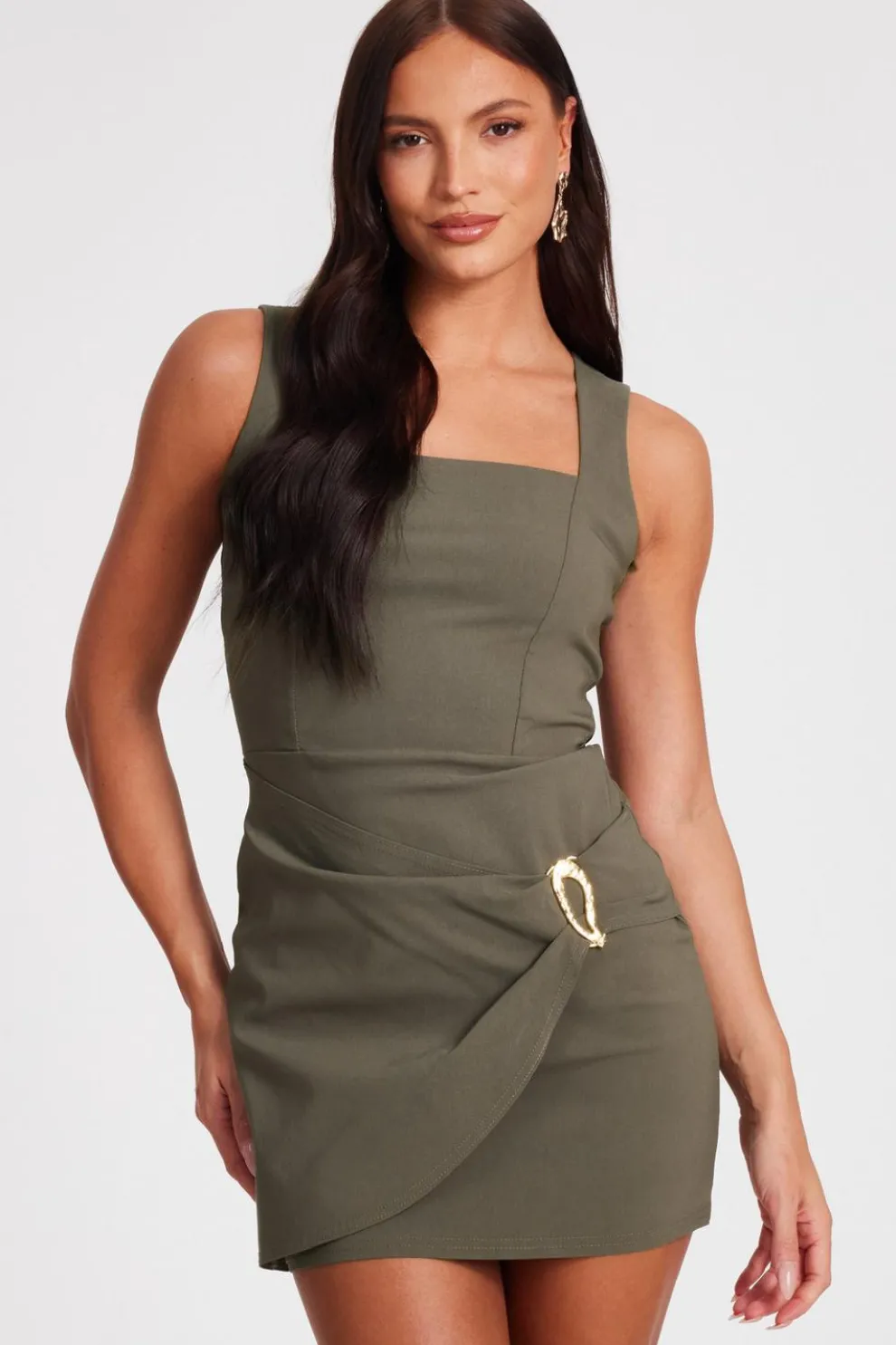 Khaki Square Neck Mini Dress