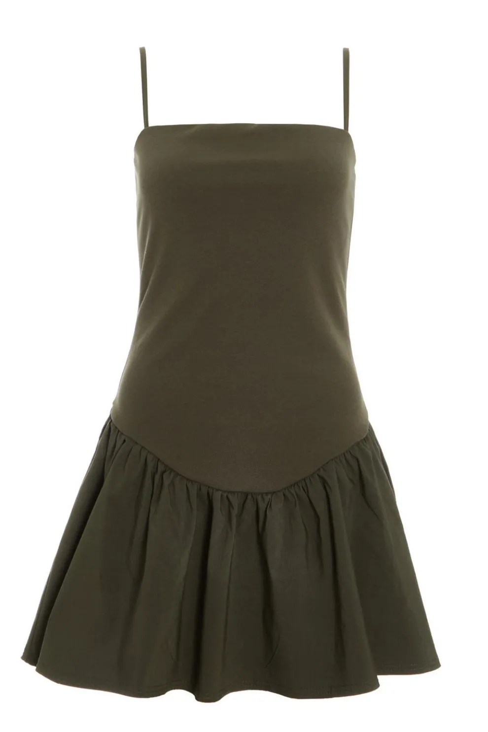 Khaki Strappy Puff Ball Skater Dress