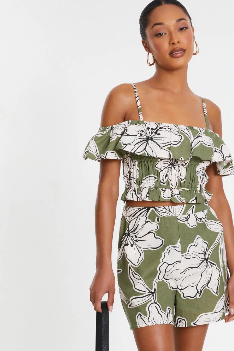 Khaki Tropical Print Shorts