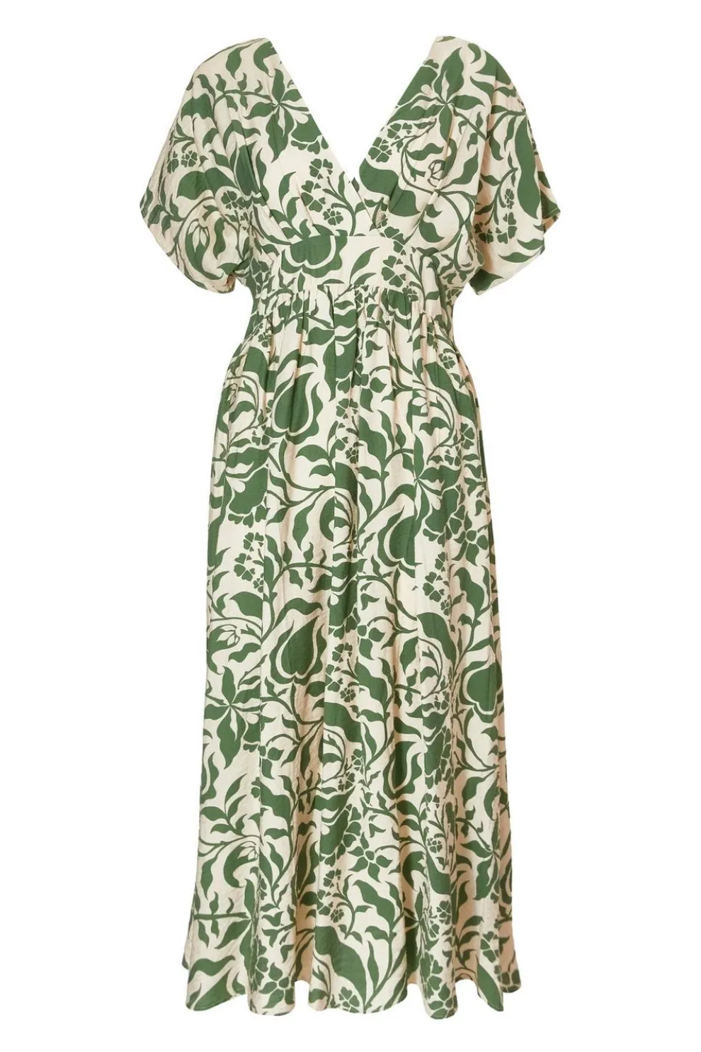 Khaki Tropical Print Midaxi Dress
