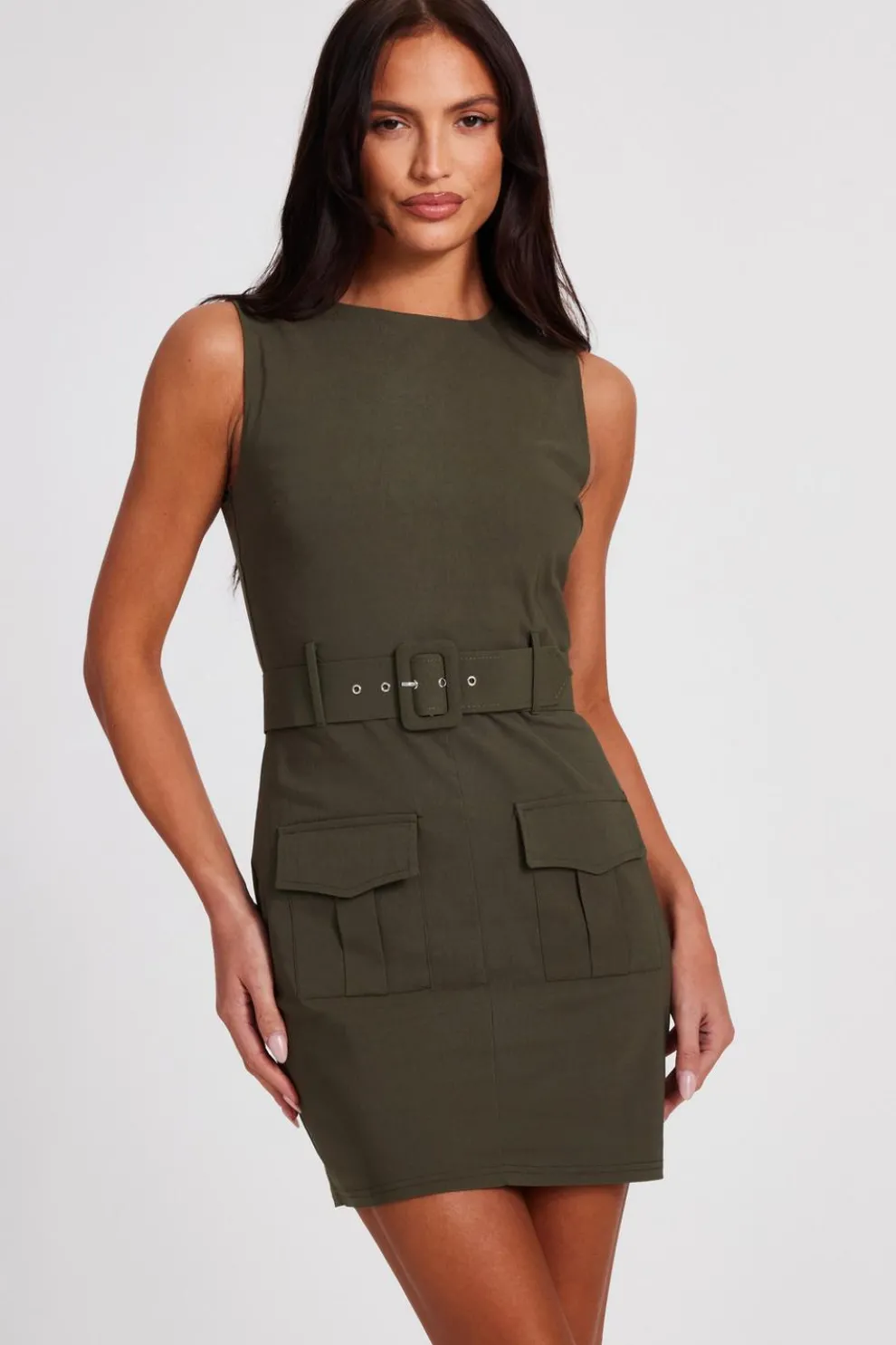 Khaki Utility Mini Dress