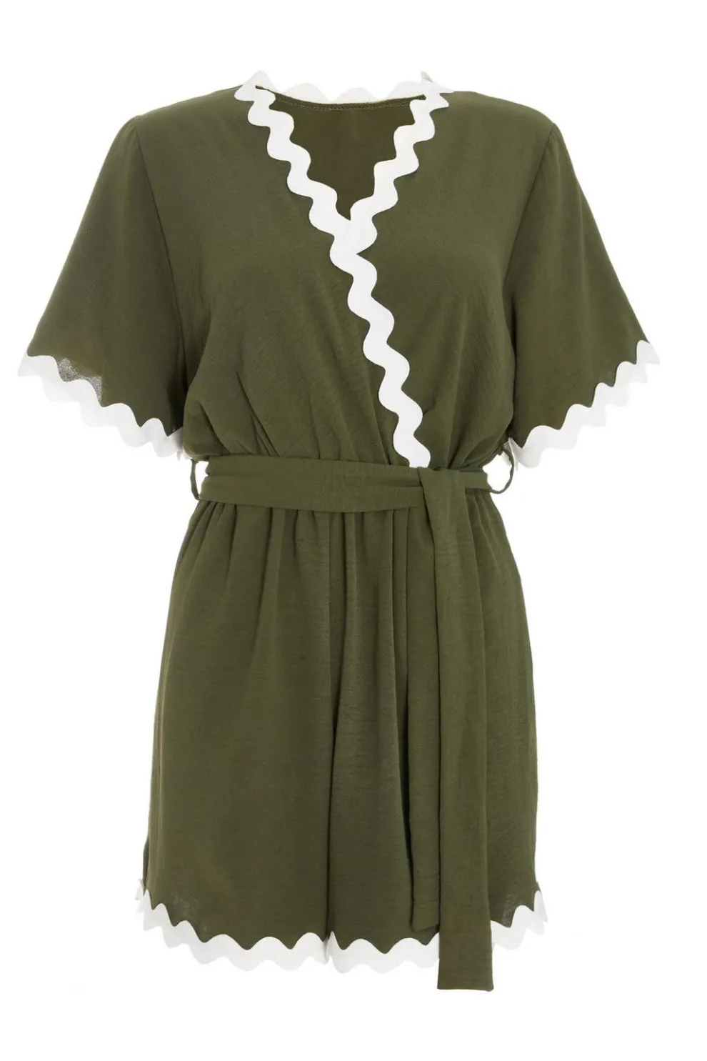 Khaki Wavy Trim Playsuit